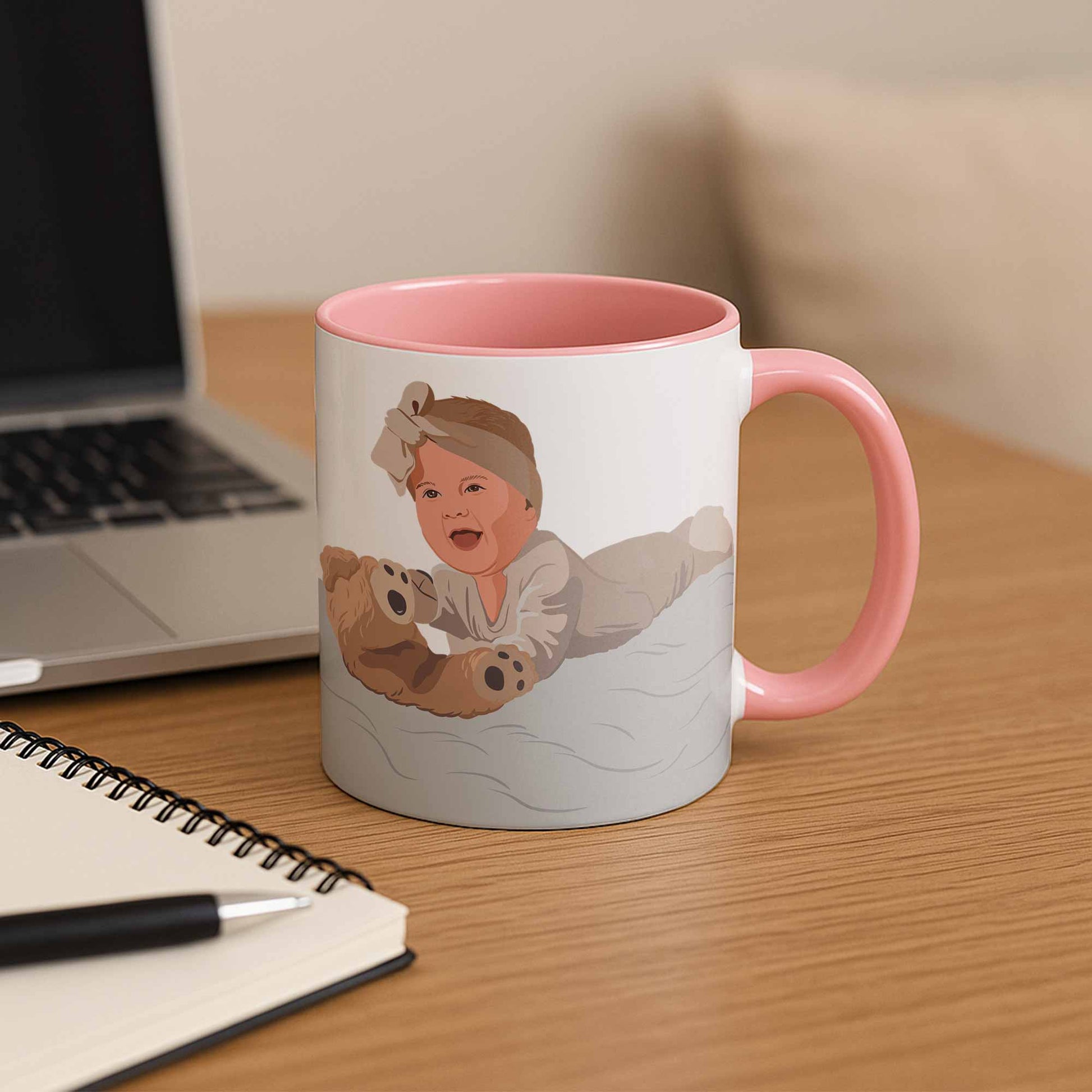 Custom Baby Portrait Photo Art, Personalized Baby Illustration Art Mug, Newborn Keepsake Accent Mug (11, 15oz)-BeUnikArt