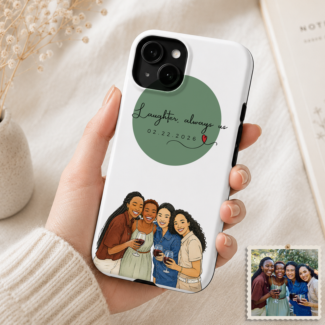 Tough Phone Case for iPhone & Samsung, Personalized Friend Water Color Doodle Case with Custom Text