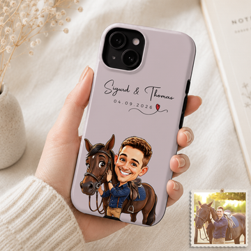 Personalized Pet & Owner Caricature Tough Phone Case with Custom Text