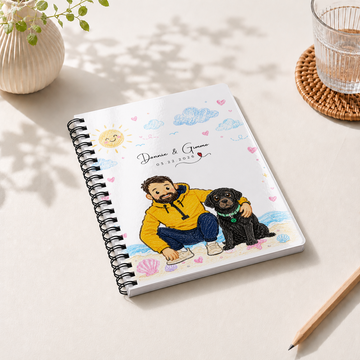 Personalized Pet and Owner Crayon Doodle Spiral Bound Journal with Custom Text, Cute Custom Pet Portrait Notebook Gift