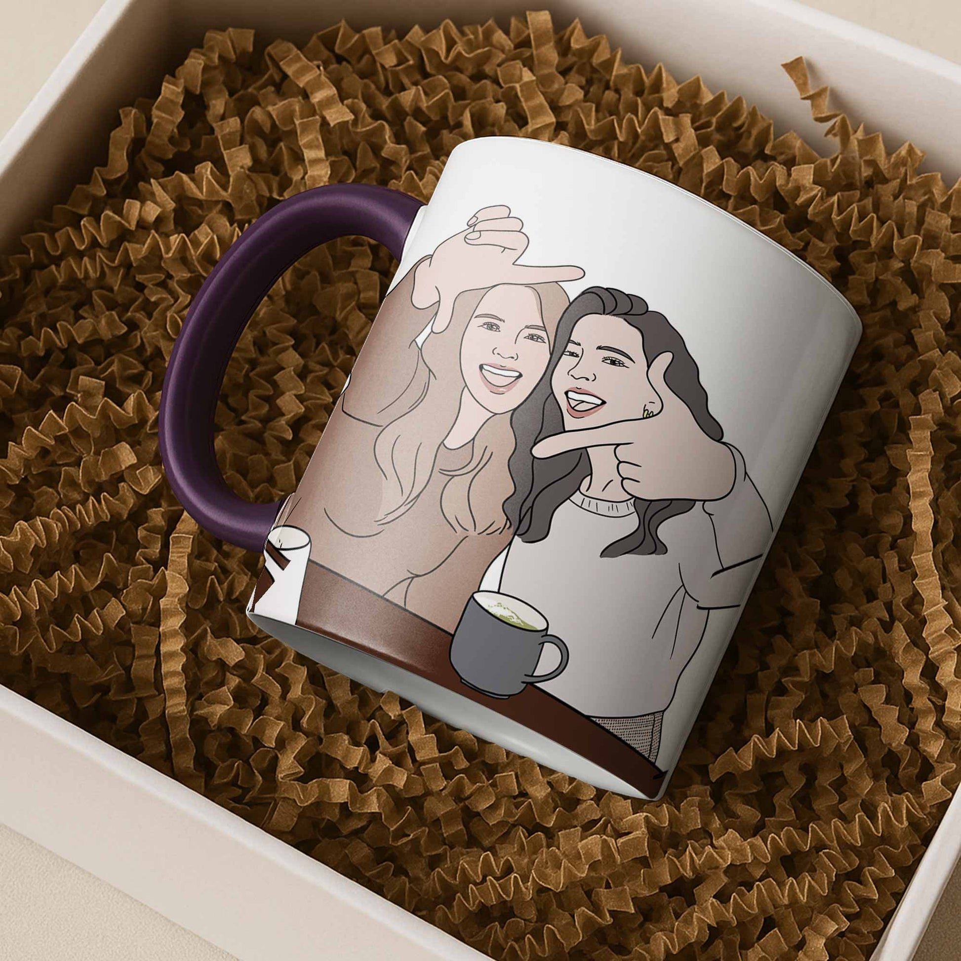 Personalized Friendship Doodle Art from Photo, Best Friends Gift, Friend Anniversary Birthday, Accent Coffee Mug (11, 15oz)-BeUnikArt