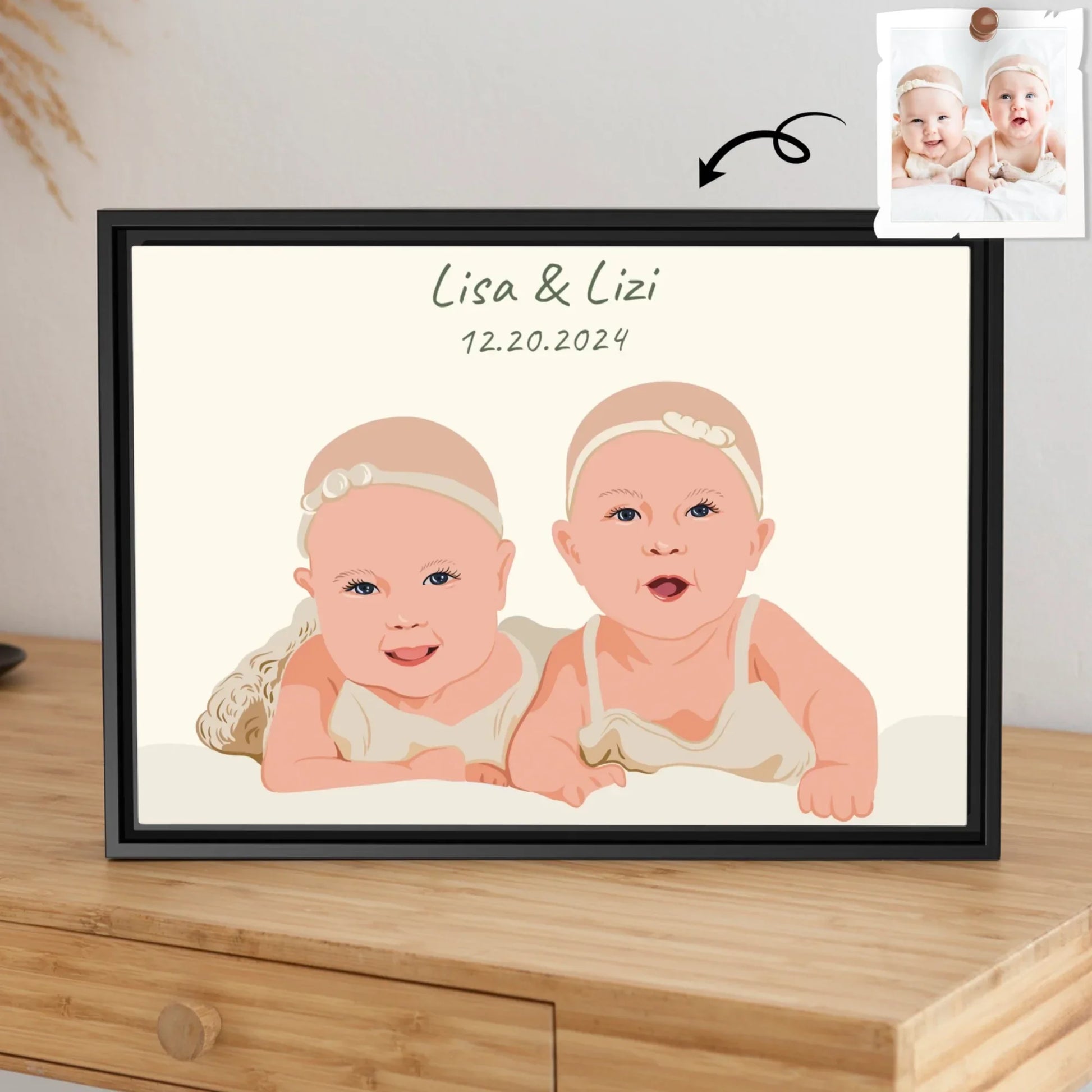 Custom Baby Portrait from Photo, Personalized Art, Thoughtful Gift for Baby Shower, Newborn Arrival Canvas-BeUnikArt