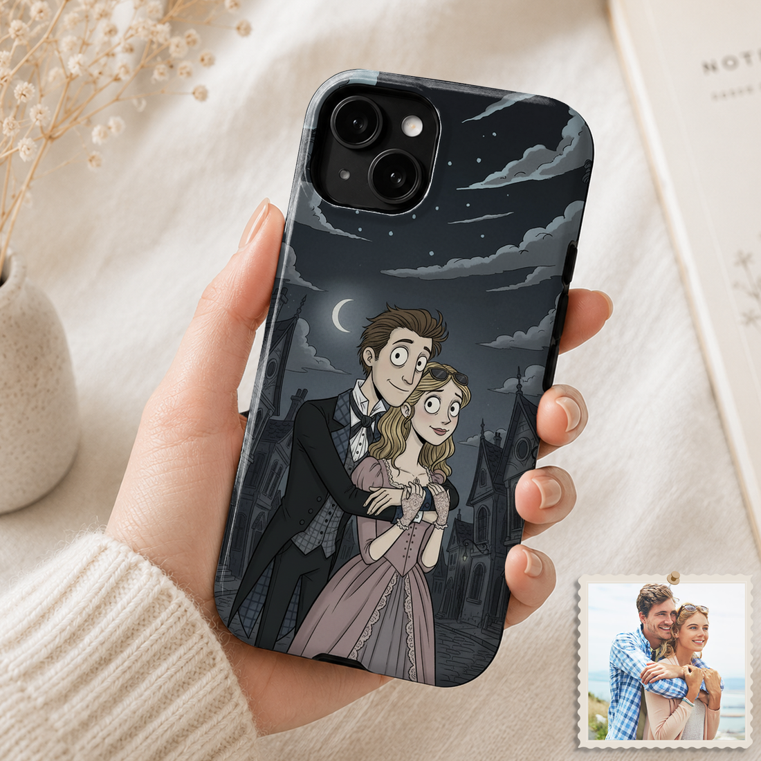 Tough Phone Case for iPhone & Samsung, Personalized Couple Gothic Case with Custom Text