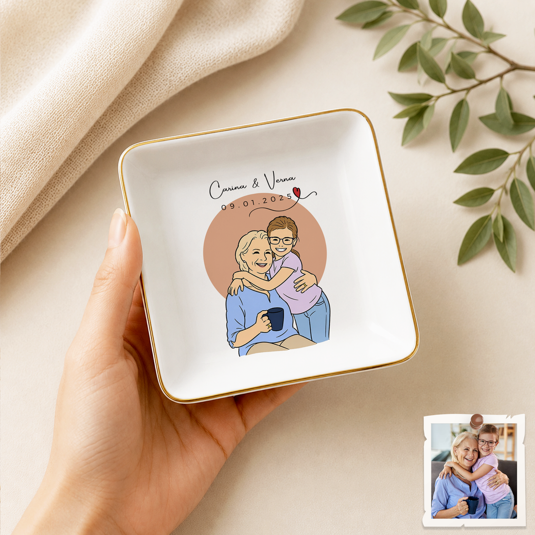 Personalized Mother Photo Funny Doodle Trinket Dish with Custom Text, Custom Mom Keepsake Gift