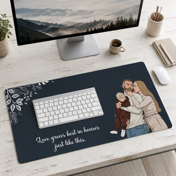Personalized Big Family Photo to Illustration Desk Mat with Custom Text