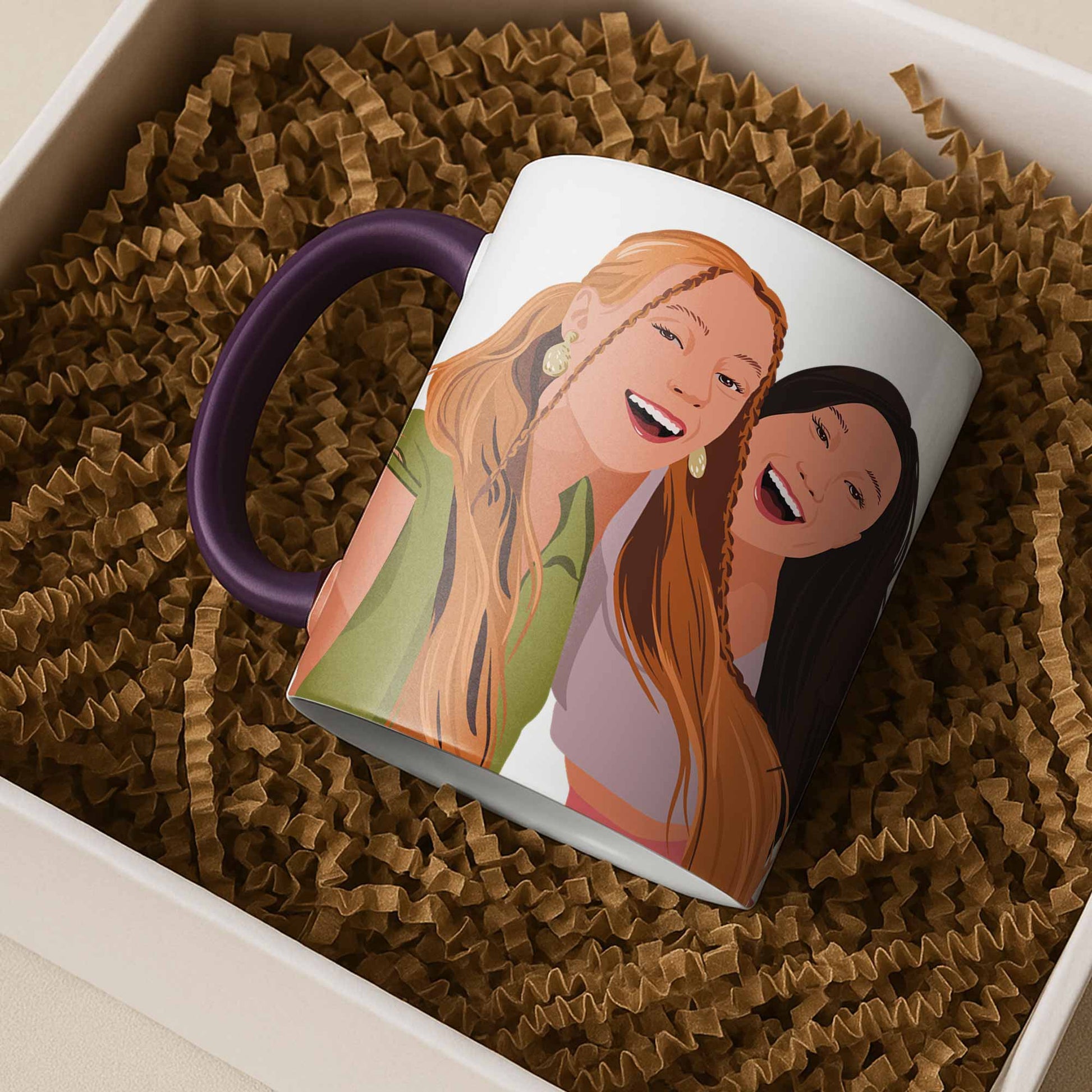 Turn Photo To Art Best Friend Portrait, Thoughtful Friendship Gift, Best Friends Present Canvas Accent Coffee Mug (11, 15oz)-BeUnikArt