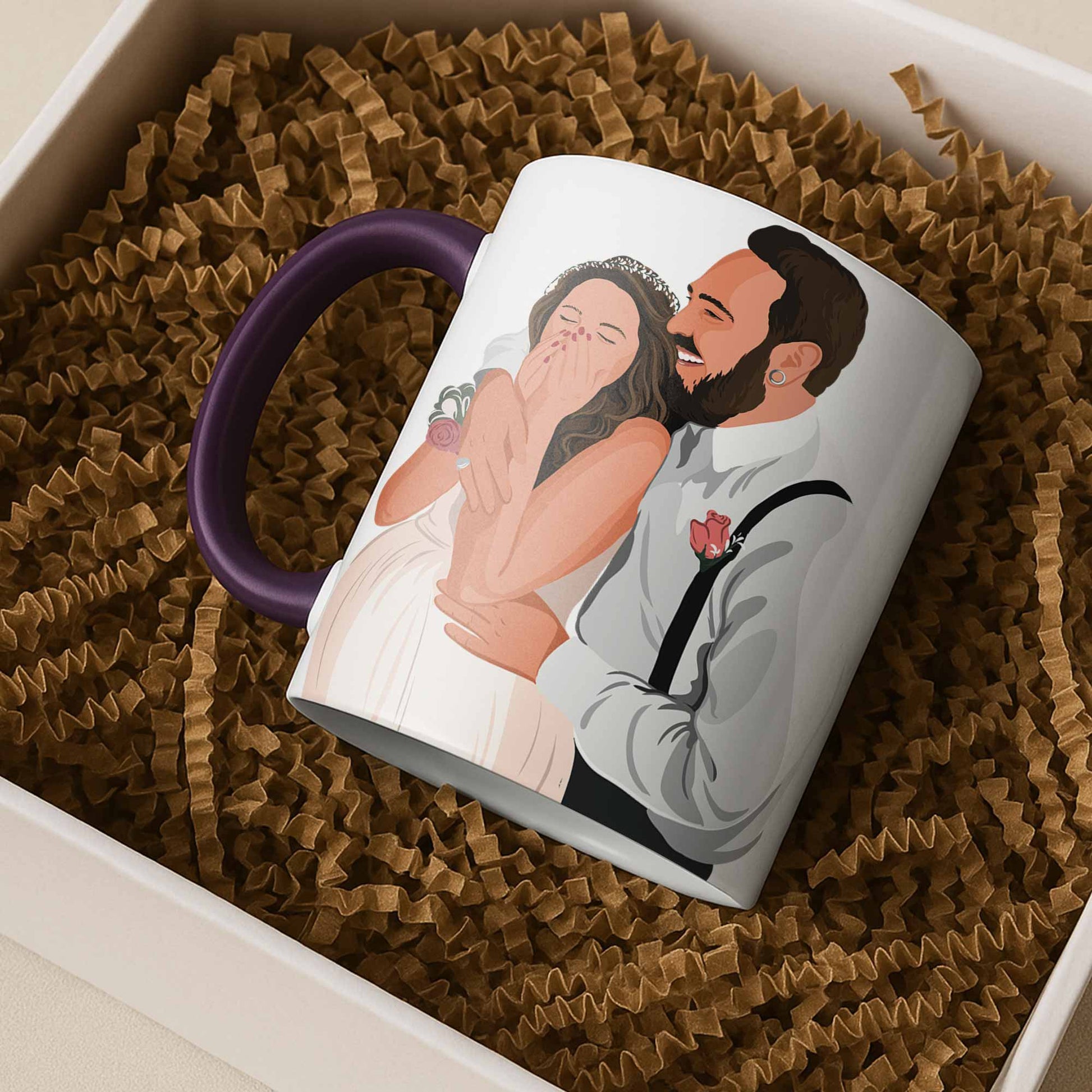 Personalized Wedding Illustration Art, Unique Gift for Newlyweds, Wedding Anniversary Accent Coffee Mug (11, 15oz)-BeUnikArt
