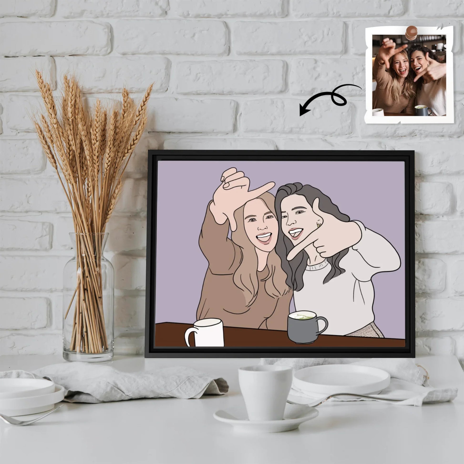 Personalized Friendship Doodle Art from Photo, Best Friends Gift, Friend Anniversary, Birthday Present Canvas-BeUnikArt