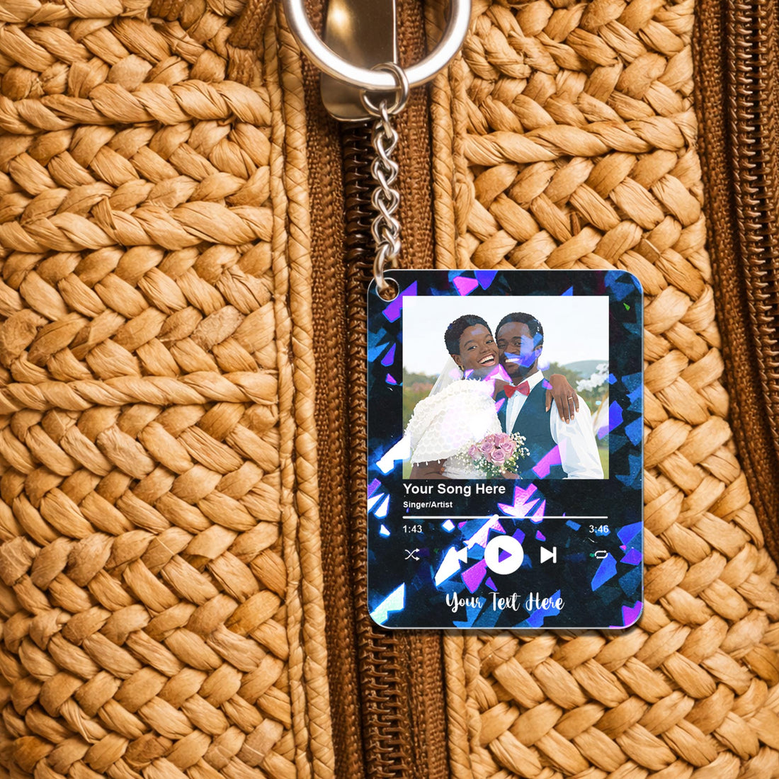 Personalized Wedding Illustration Music Hologram Keychain - Custom Gift for Bride & Groom