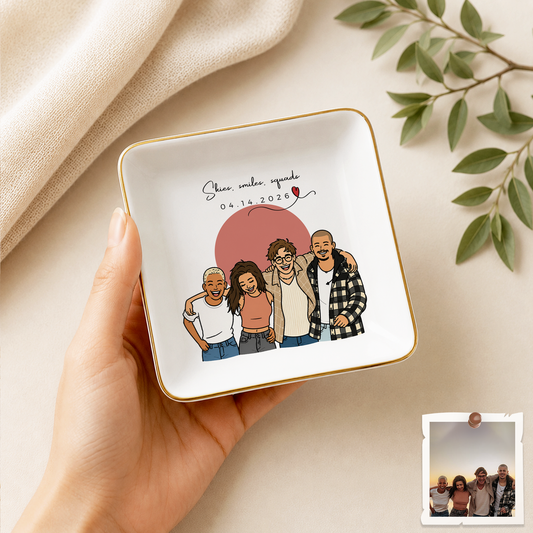 Personalized Friend Photo Funny Doodle Trinket Dish with Custom Text, Custom Best Friend Keepsake Gift