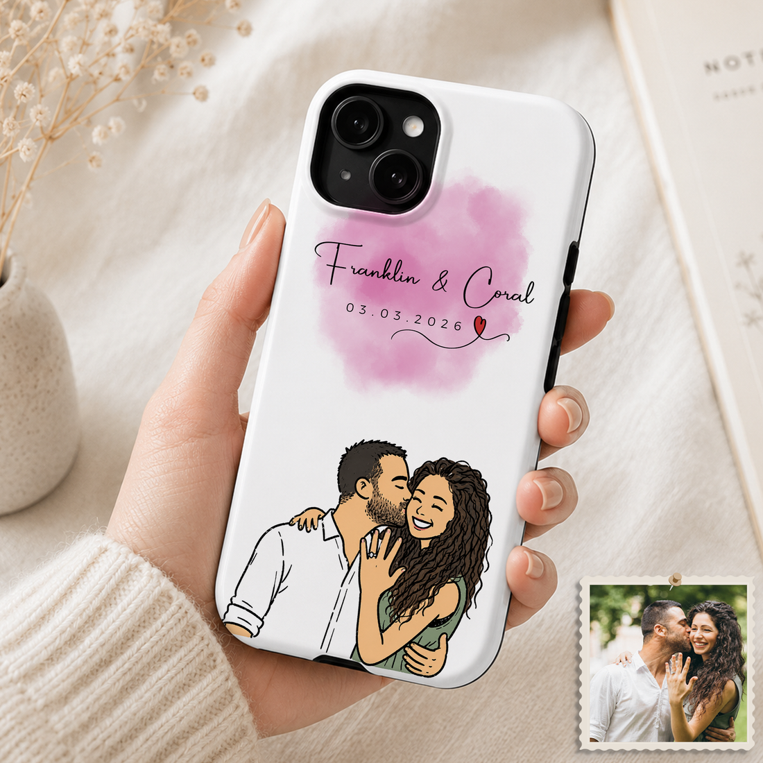 Tough Phone Case for iPhone & Samsung, Personalized Couple Funny Doodle Case with Custom Text