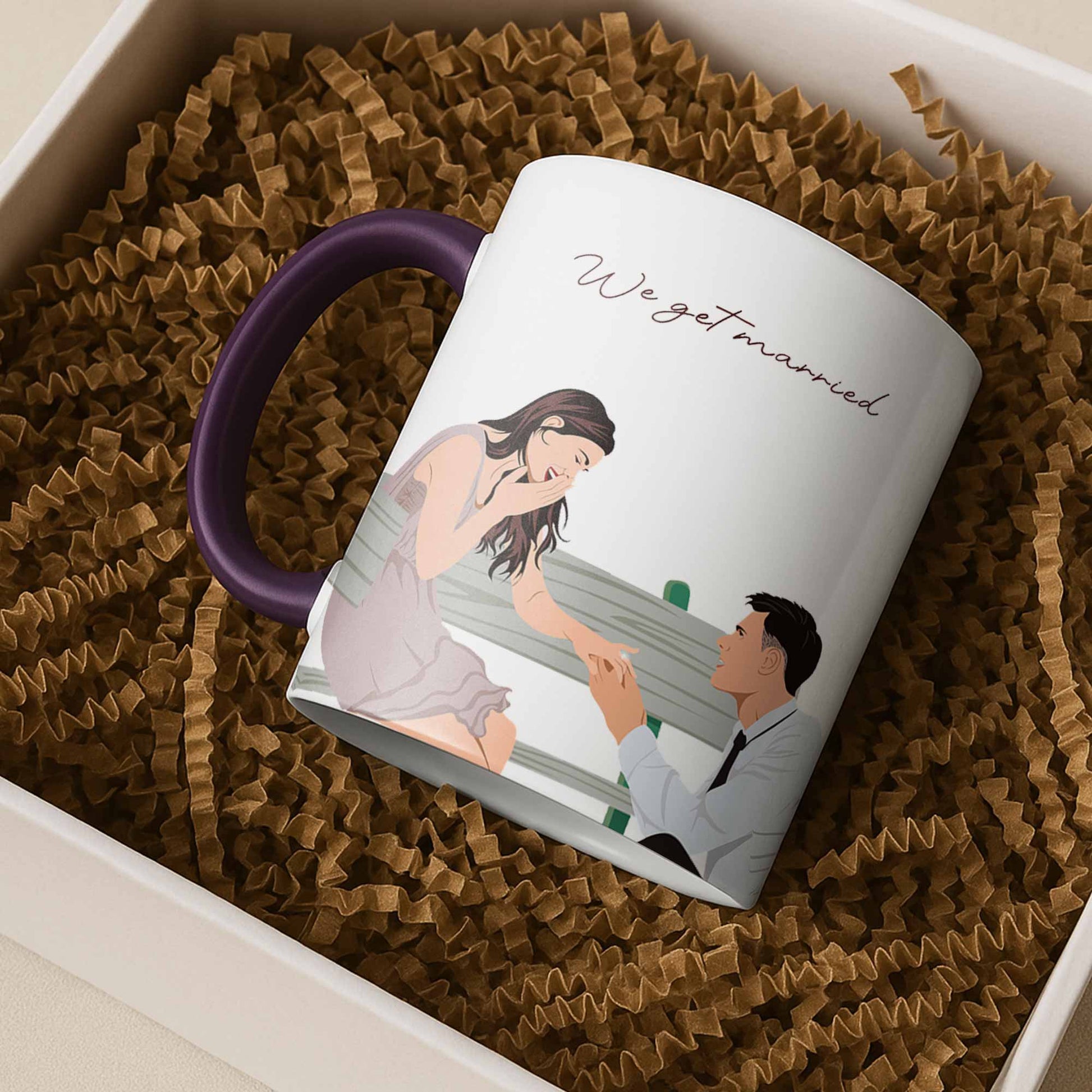 Personalized Couple Illustration Anniversary Gift, Custom Portrait from Photo on Accent Coffee Mug (11, 15oz)-BeUnikArt