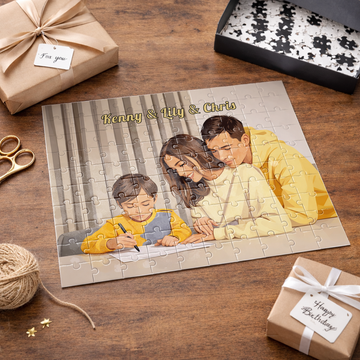Personalized Family Illustration Photo Puzzle - Custom Gift for Family, Heartwarming Housewarming & Mother’s Day Keepsake