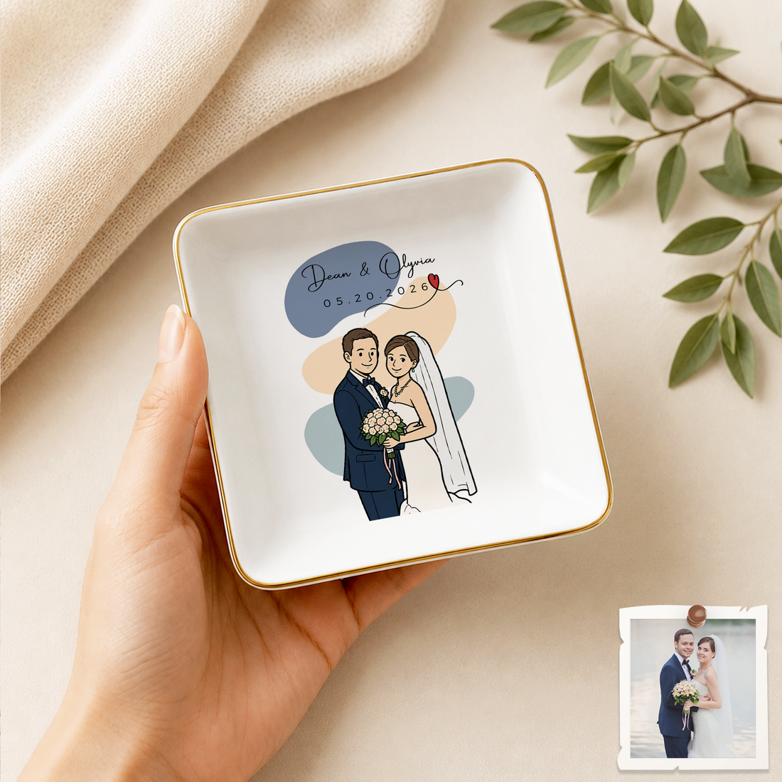 Personalized Couple Photo Funny Doodle Trinket Dish with Custom Text, Custom Romantic Keepsake Gift