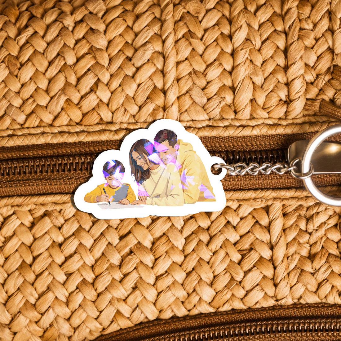 Custom Family Illustration Hologram Keychain - Personalized Family Portrait & Photo Keepsake Gift