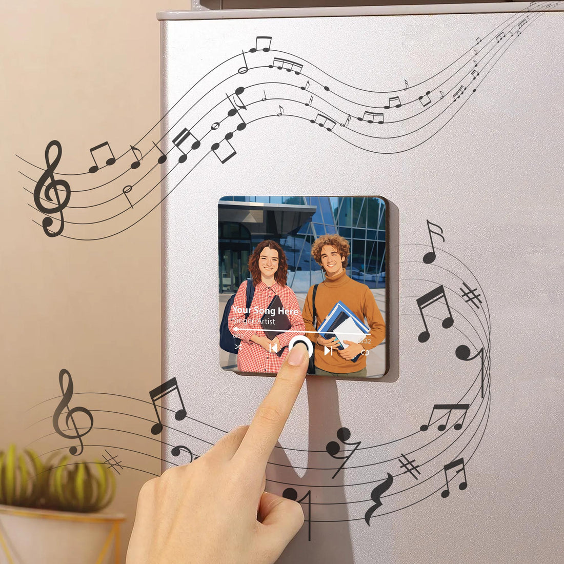 Personalized Bestie Illustration Music Fridge Magnet - Custom Friend Photo Art & Song Recording Keepsake