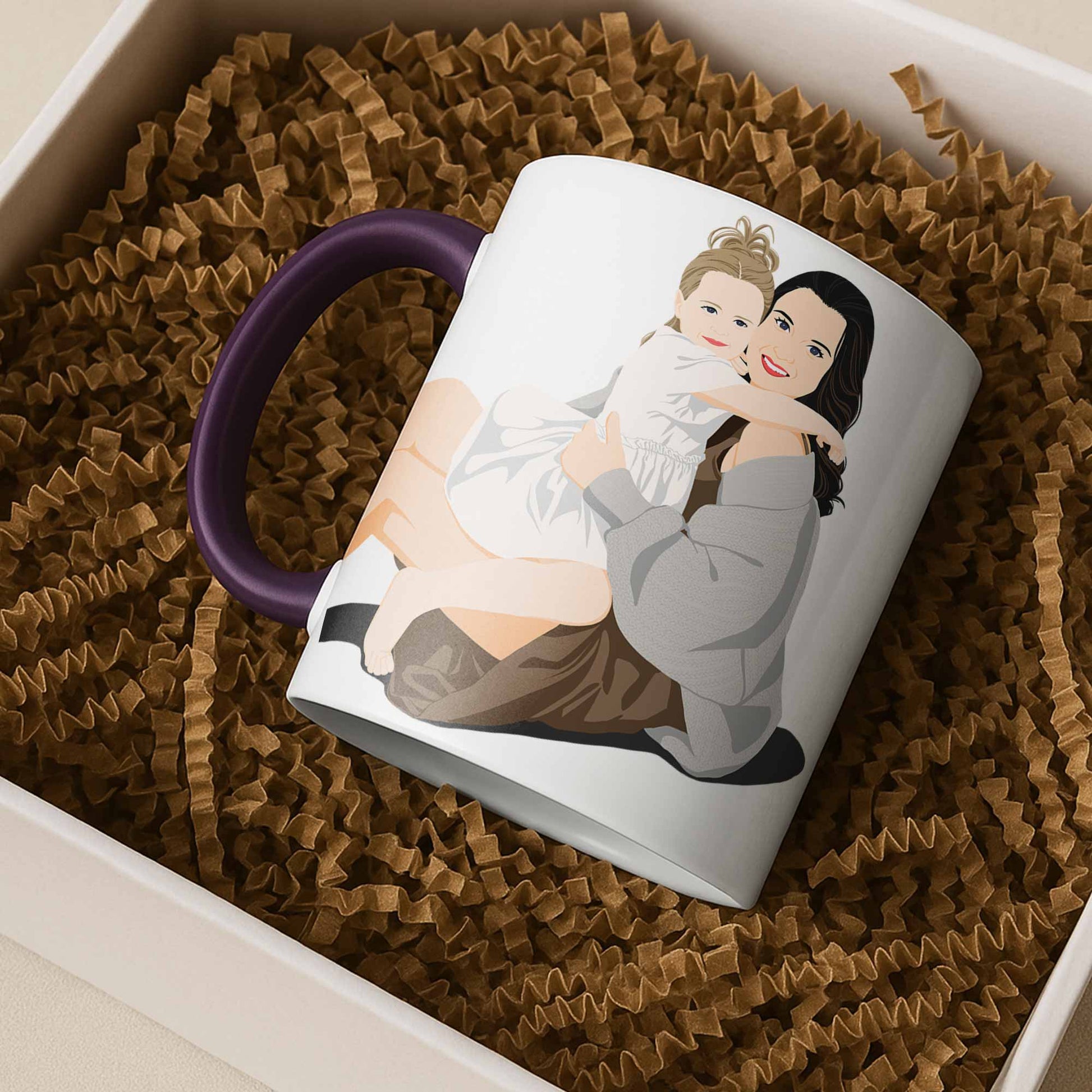 Personalized Illustration Art From Portrait Photo, Mom and Kid Memorial, Mothers Day Accent Coffee Mug (11, 15oz)-BeUnikArt