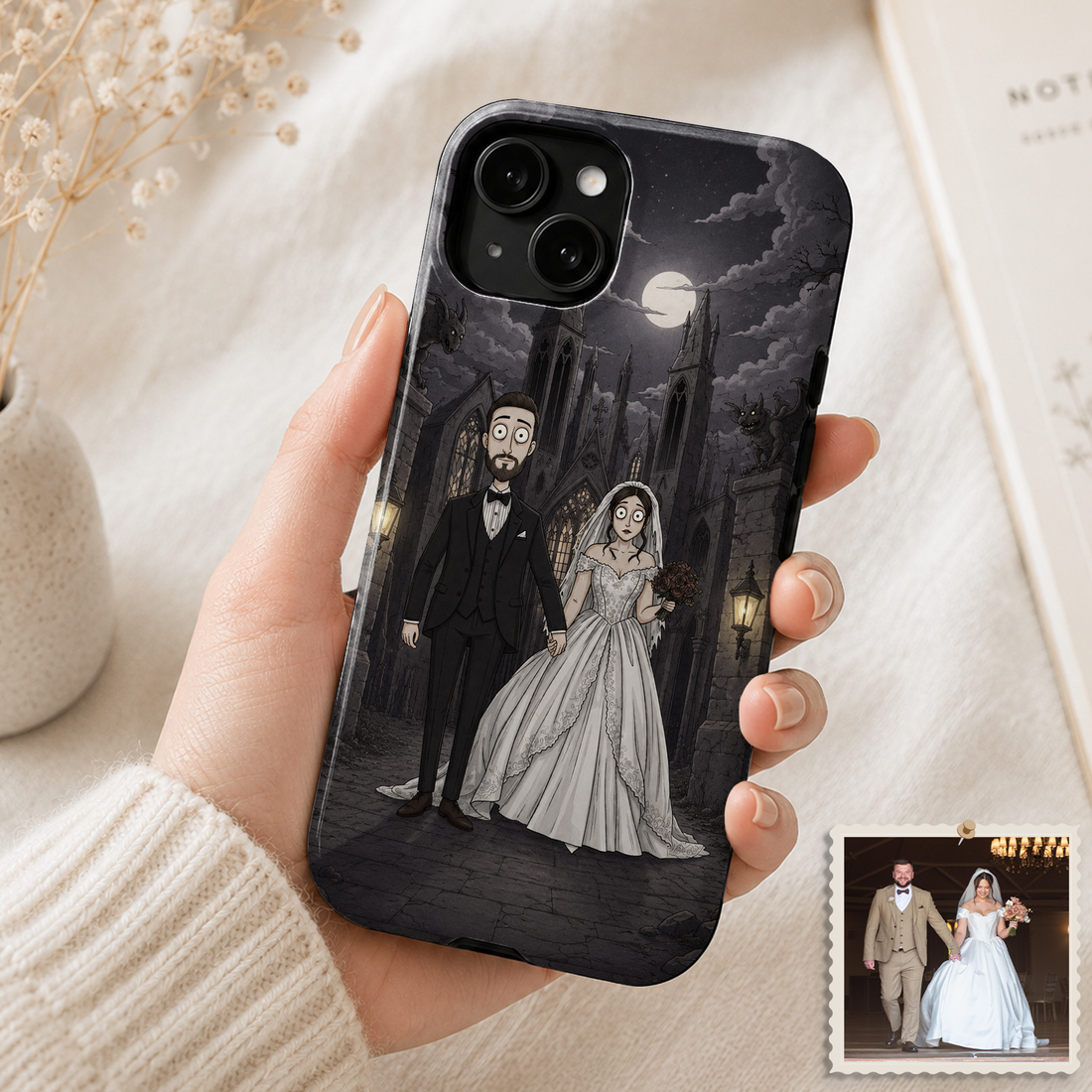 Tough Phone Case for iPhone & Samsung, Personalized Wedding Gothic Case with Custom Text