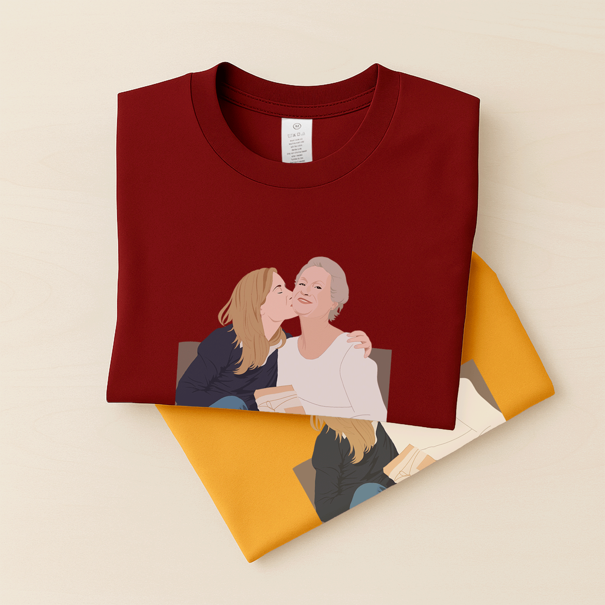 Customized Portrait Photo to Illustration Art Painting, Happy Mothers Day Gift Unisex Crewneck T-shirt S-5XL-BeUnikArt
