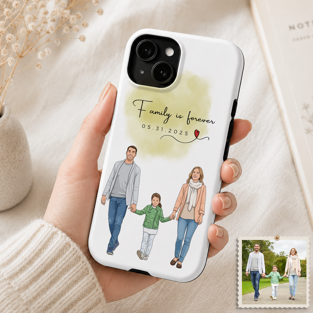 Tough Phone Case for iPhone & Samsung, Personalized Big Family Illustration Case with Custom Text