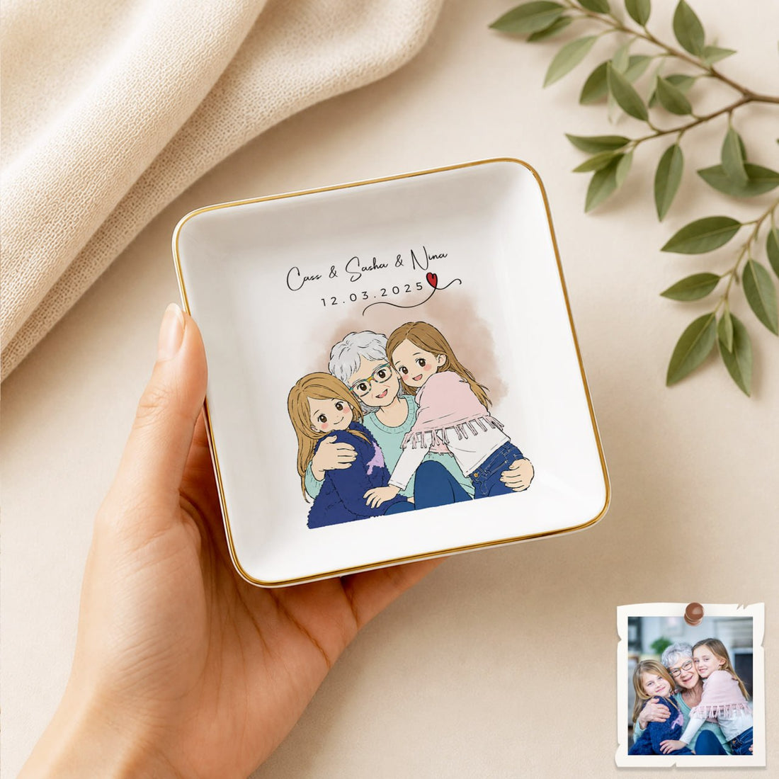 Personalized Mother Photo Anime Illustration Trinket Dish with Custom Text, Custom Mom Keepsake Gift
