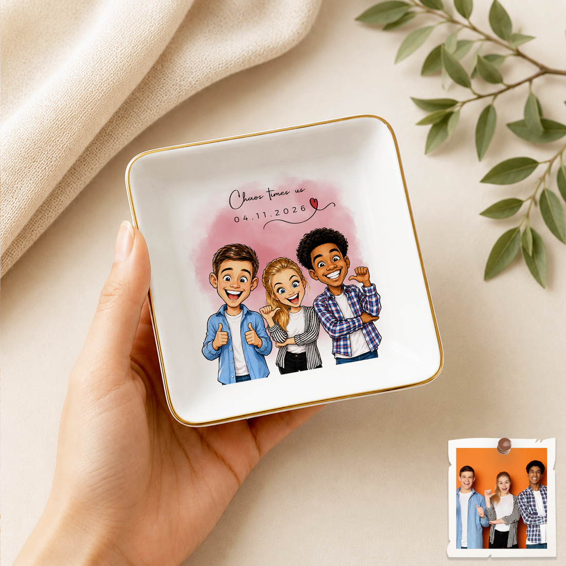 Personalized Friend Photo Caricature Trinket Dish with Custom Text, Custom Best Friend Keepsake Gift