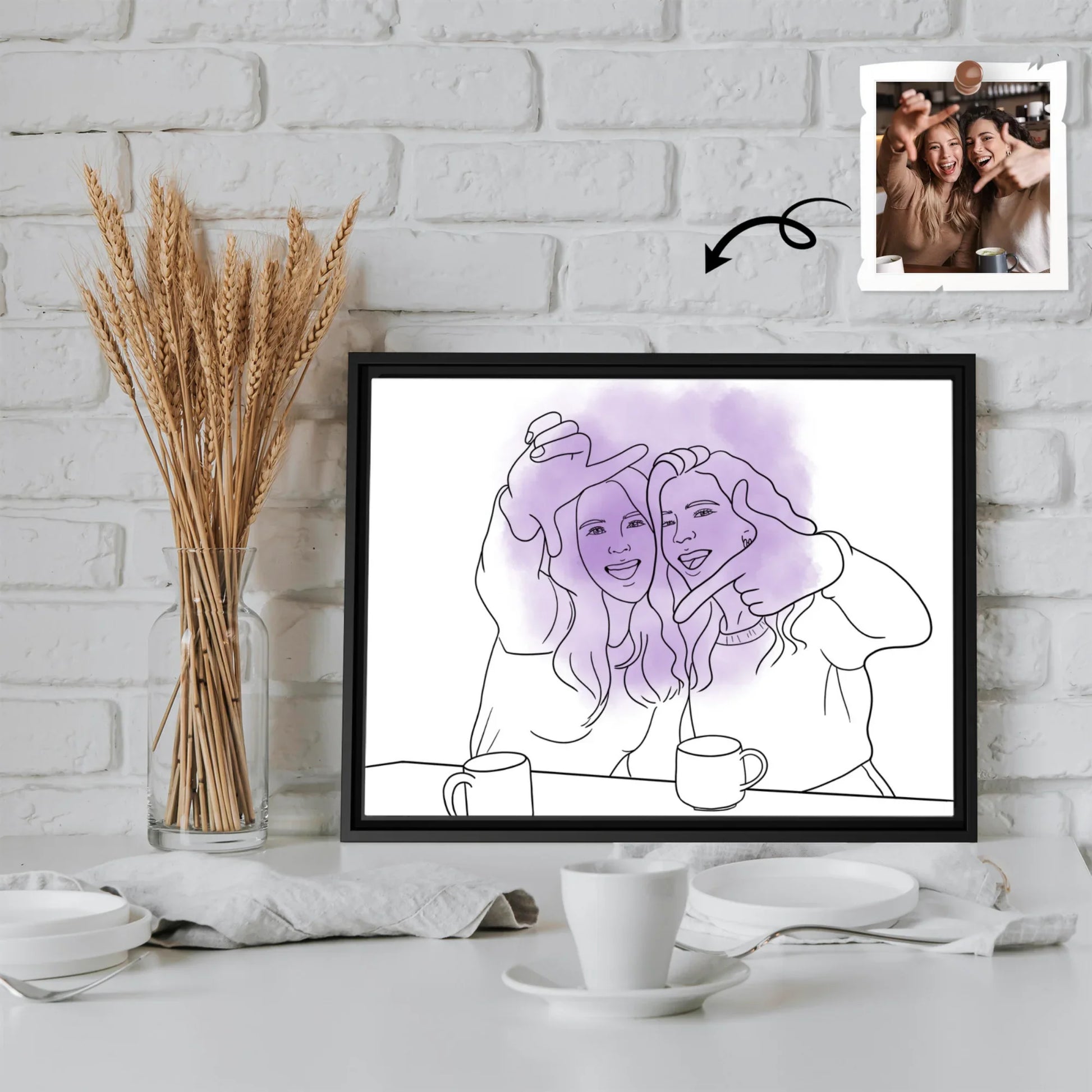 Personalized Friendship Line Art from Photo Best Friend Gift Canvas-BeUnikArt