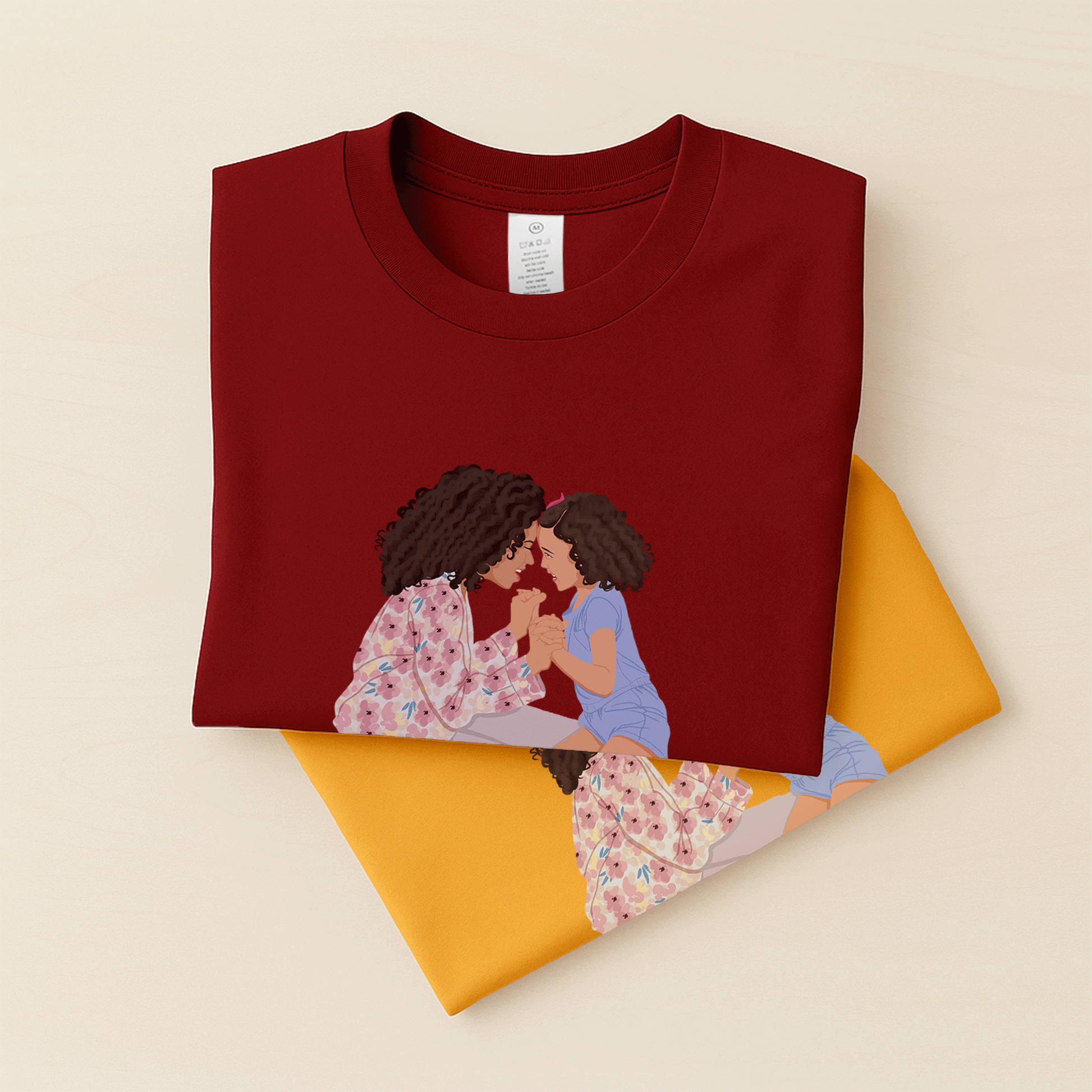 Personalized Illustration Art From Portrait Photo, Mom and Kid Memorial, Mothers Day Unisex Crewneck T-shirt S-5XL-BeUnikArt