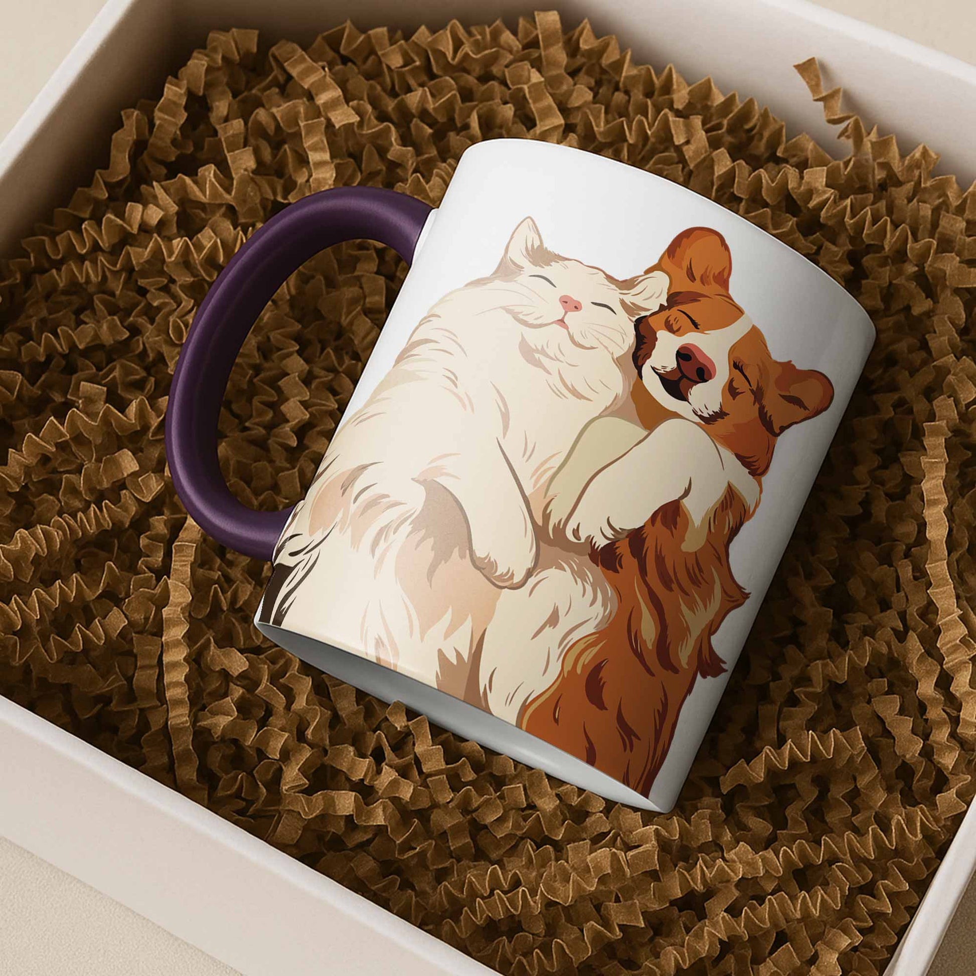 Customized Pet Lover Turn Portrait Photo to Illustration Art, Cat Mom Keepsake, Dog Memorial Present, Accent Coffee Mug (11, 15oz)-BeUnikArt