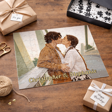 Personalized Lover Illustration Photo Puzzle - Custom Gift for Couples, Romantic Anniversary & Valentine Keepsake