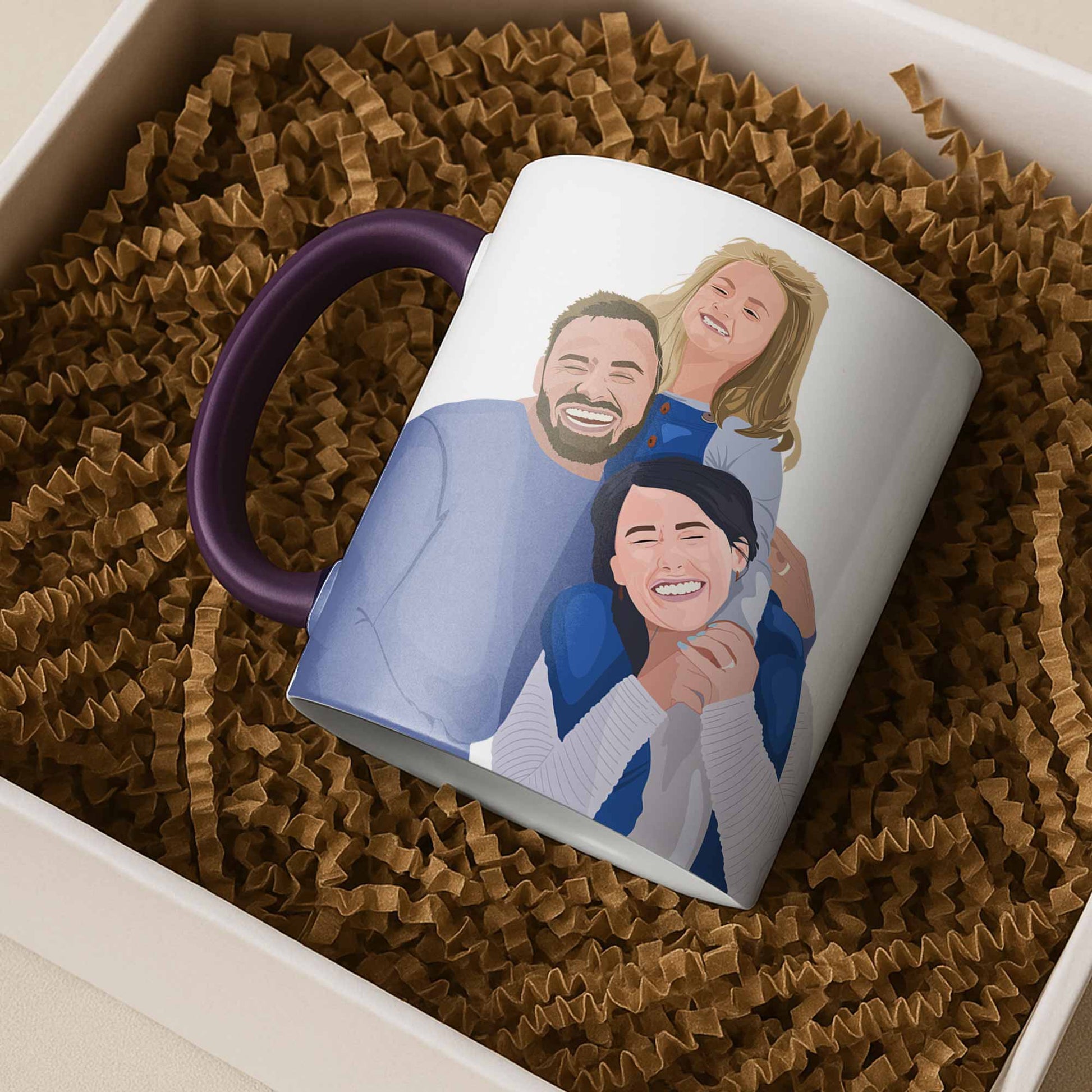 Personalized Family Portrait from Photo, Custom Illustrated Art on Mug, Anniversary Accent Coffee Mug (11, 15oz)-BeUnikArt