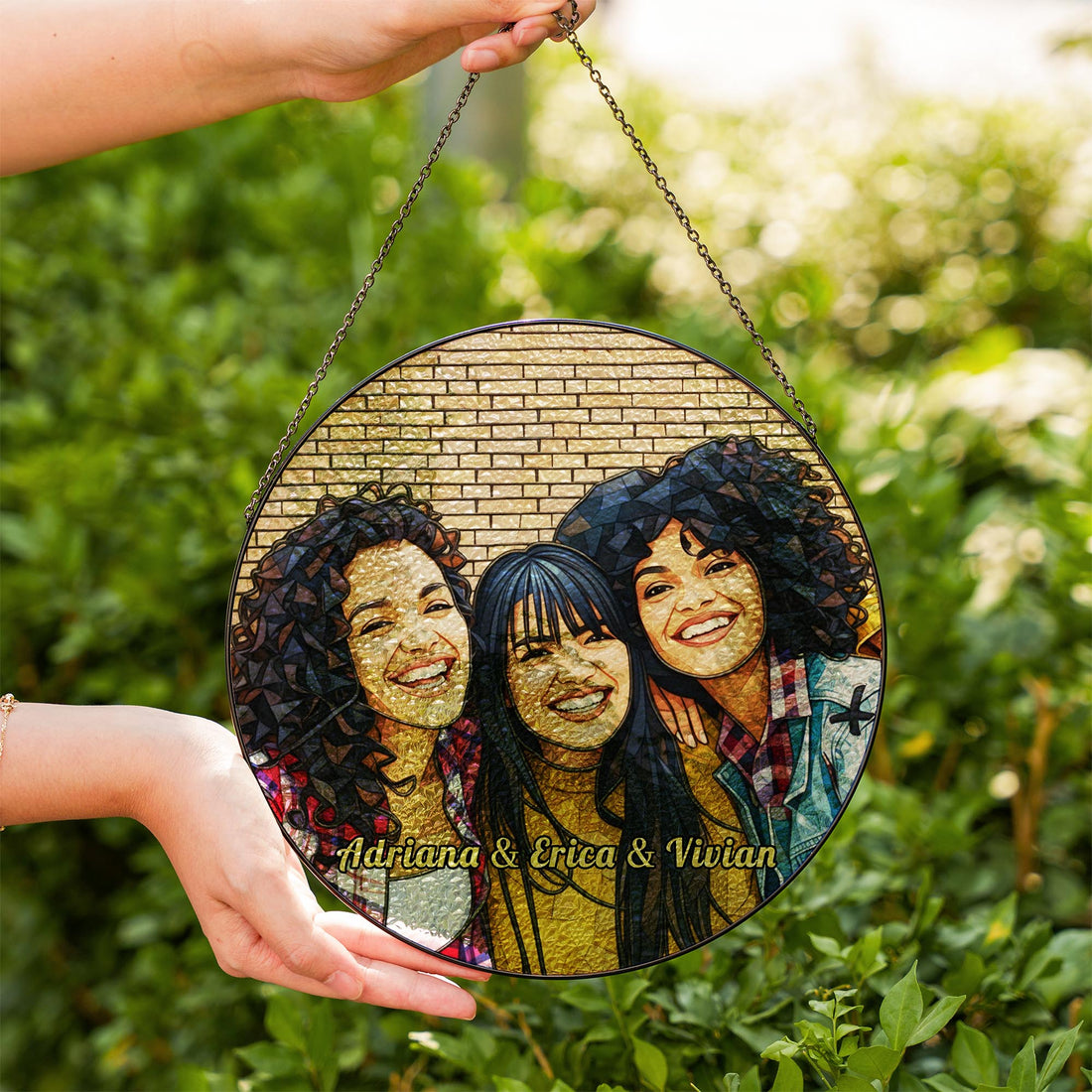 Personalized Best Friend Illustration Glass Suncatcher - Custom Gift for Besties, Long Distance Friendship & Birthday Window Decor