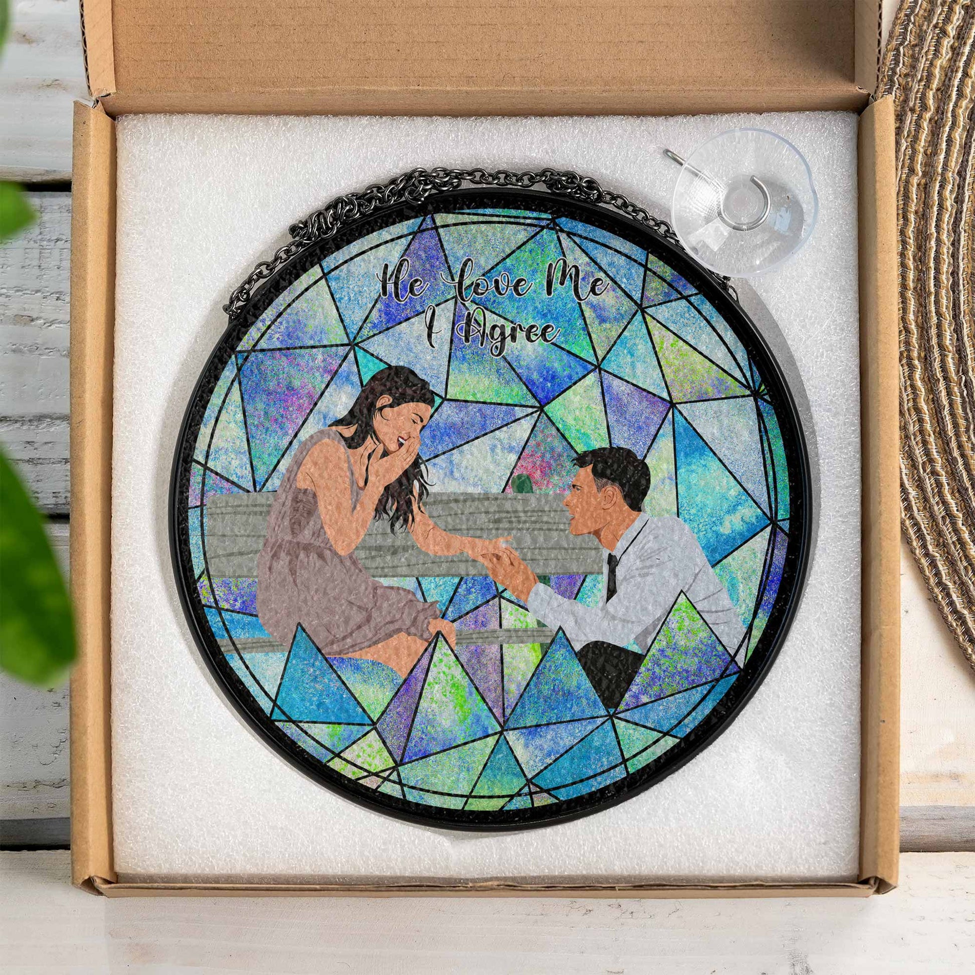 Personalized Romantic Couple Photo To Illustration Art, Turn Art Gift, Glass Suncatcher Hanging Window-BeUnikArt