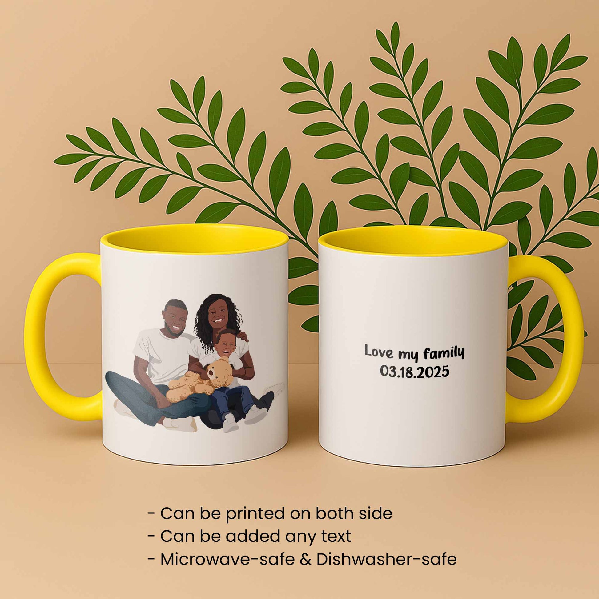 Personalized Family Portrait from Photo, Custom Illustrated Art on Mug, Anniversary Accent Coffee Mug (11, 15oz)-BeUnikArt