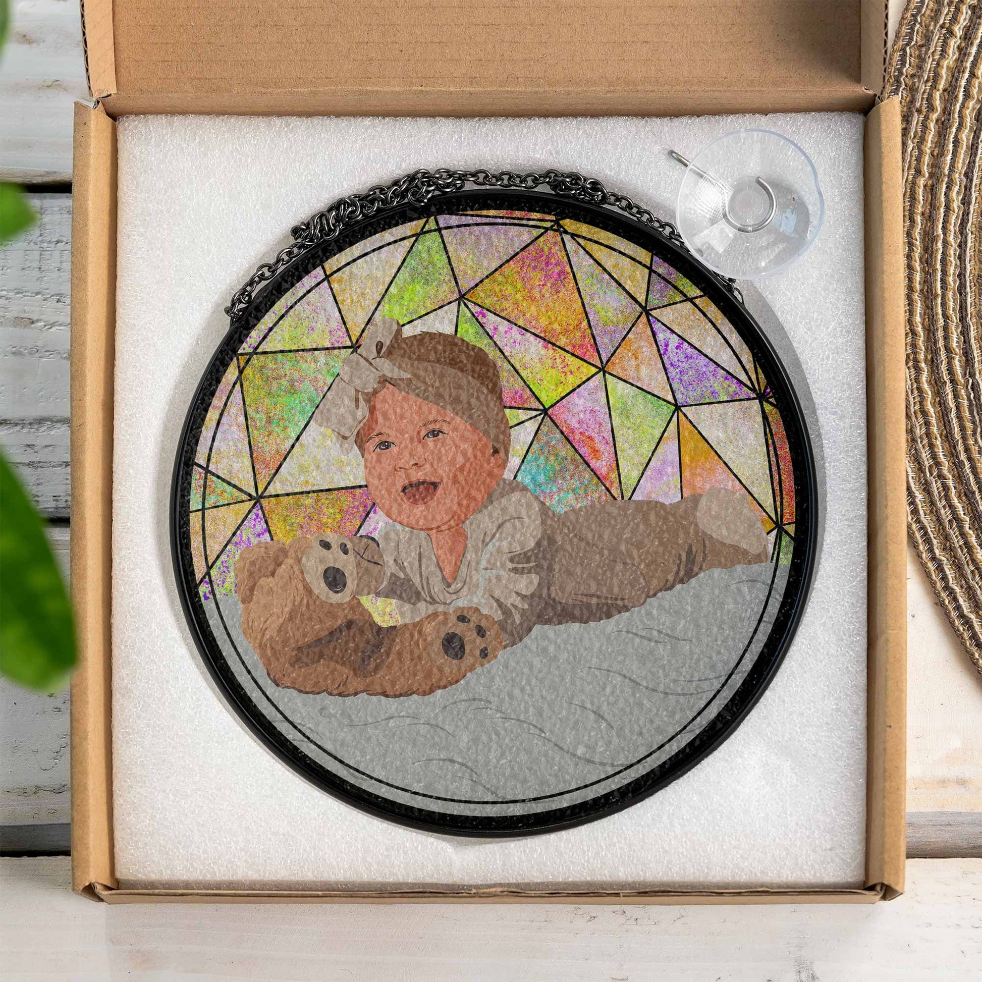 Personalized Baby Photo To Illustration Turn Art, Custom Glass Suncatcher Gift, Newborn Keepsake, Window Hanging Decoration-BeUnikArt