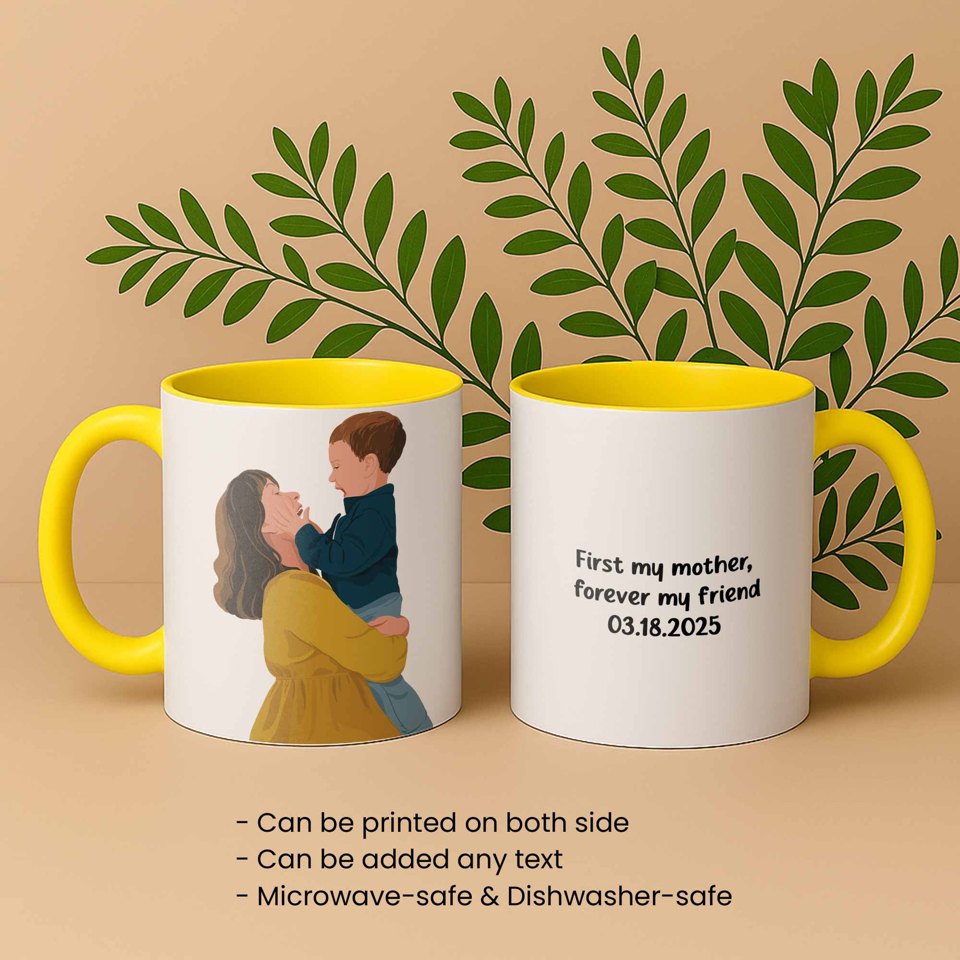 Personalized Illustration Art From Portrait Photo, Mom and Kid Memorial, Mothers Day Accent Coffee Mug (11, 15oz)-BeUnikArt