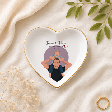 Personalized Dad & Kid Photo Illustration Trinket Dish with Custom Text, Custom Father Keepsake Gift
