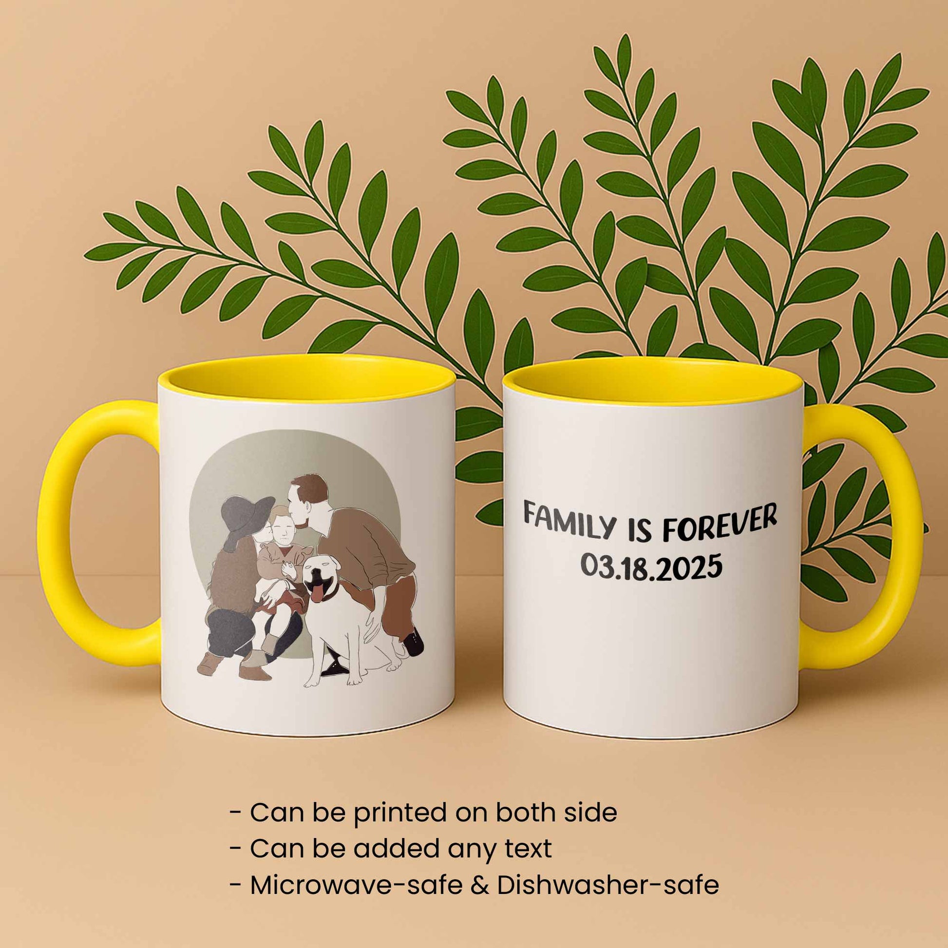 Personalized Turn Family Photo to Doodle Art Style, Perfect Gift for Father, Mother's Day, Accent Coffee Mug (11, 15oz)-BeUnikArt