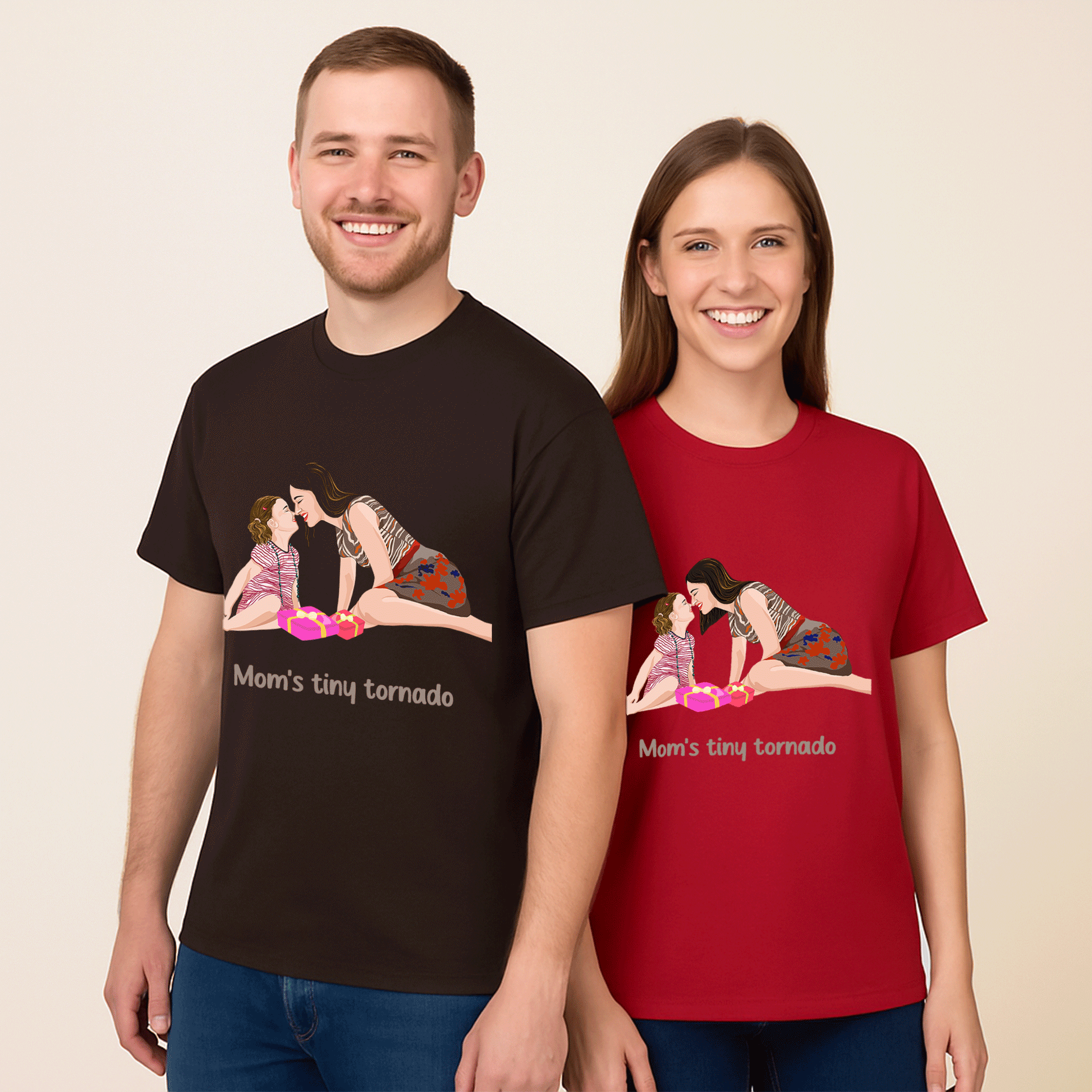 Personalized Illustration Art From Portrait Photo, Mom and Kid Memorial, Mothers Day Unisex Crewneck T-shirt S-5XL-BeUnikArt