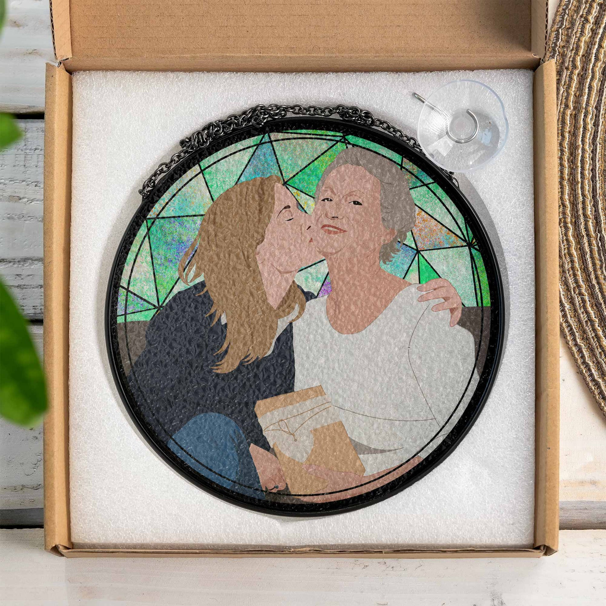 Custom Photo Potrait To Illustration Art, Mother's Day Perfect Gift, Turn Art Photo With Glass Suncatcher, Window Hanging Decoration-BeUnikArt