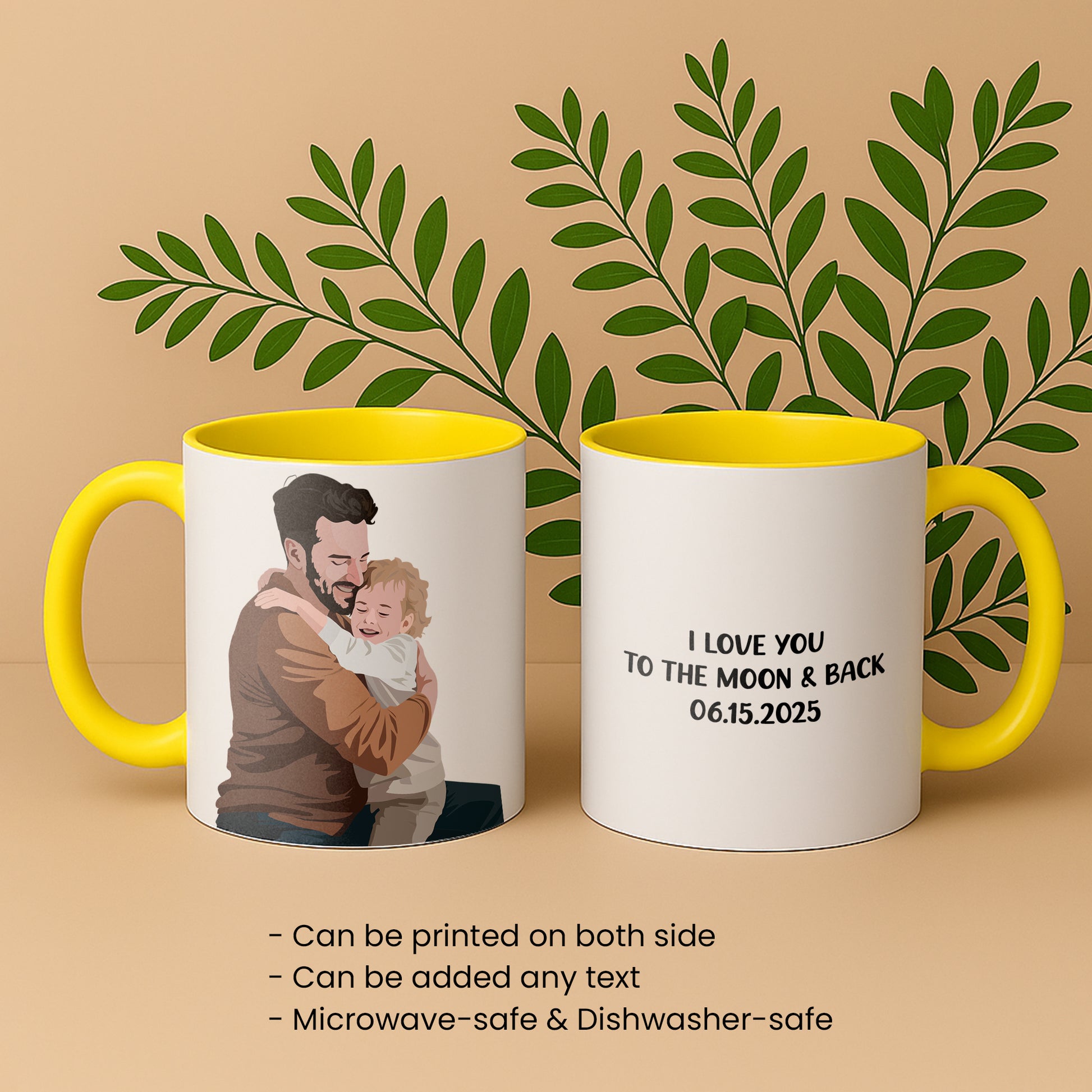 Customized Photo To Illustration Art Father Son Daughter, Gift for Dad, Father's Day Accent Coffee Mug (11, 15oz)-BeUnikArt