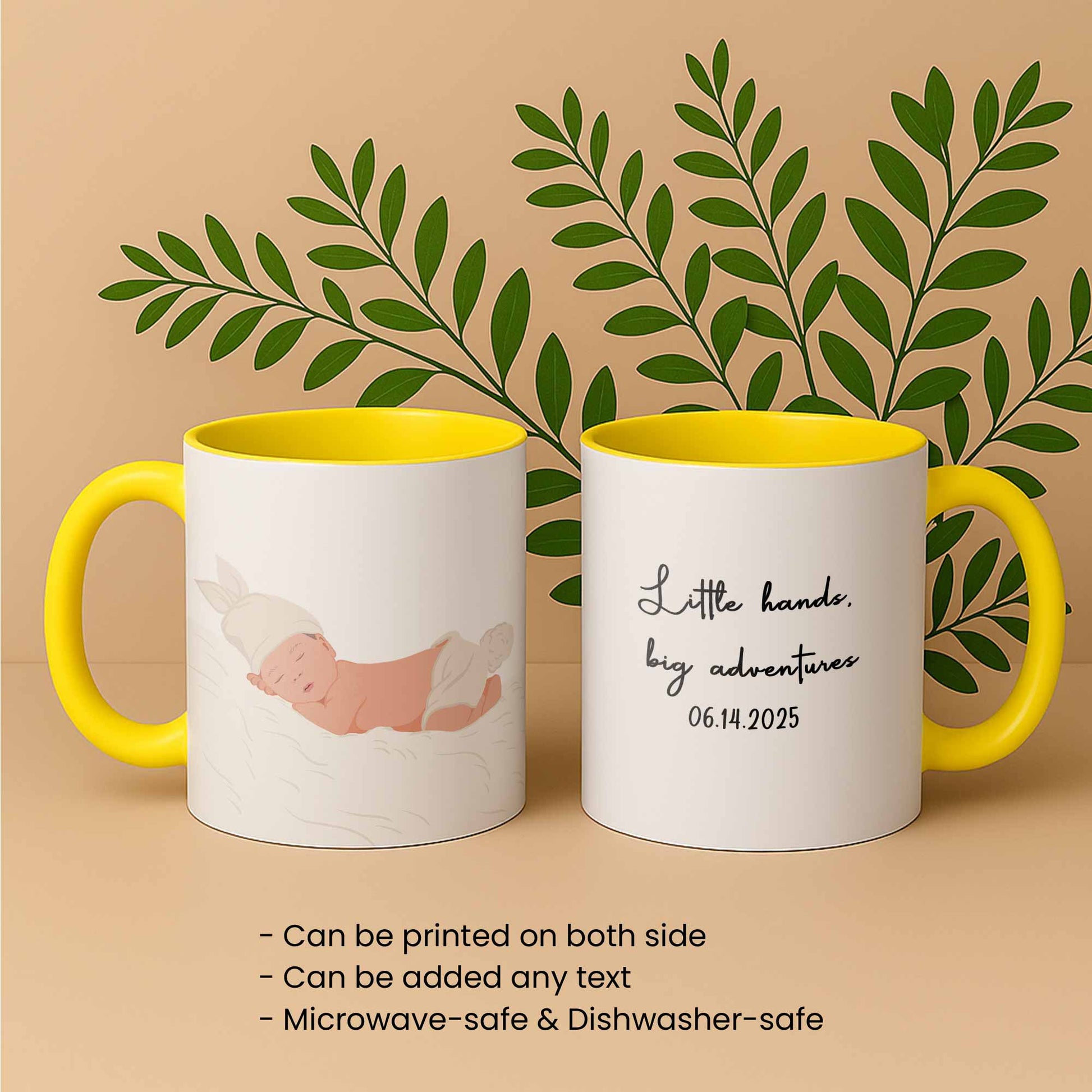 Custom Baby Portrait Photo Art, Personalized Baby Illustration Art Mug, Newborn Keepsake Accent Mug (11, 15oz)-BeUnikArt