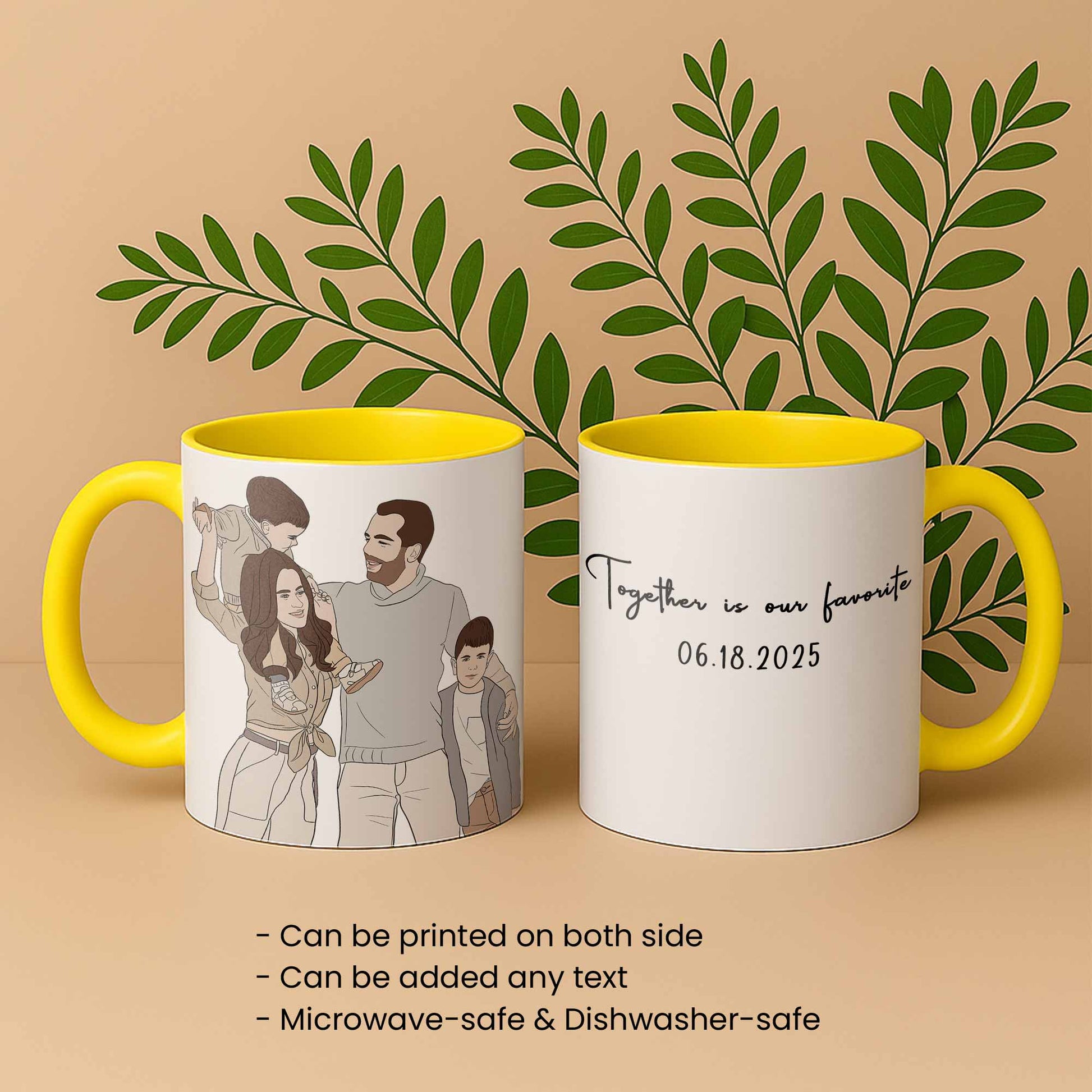 Customized Family Photo Turn to Doodle Art Style, Family Gift Mug, Accent Coffee Mug (11, 15oz)-BeUnikArt