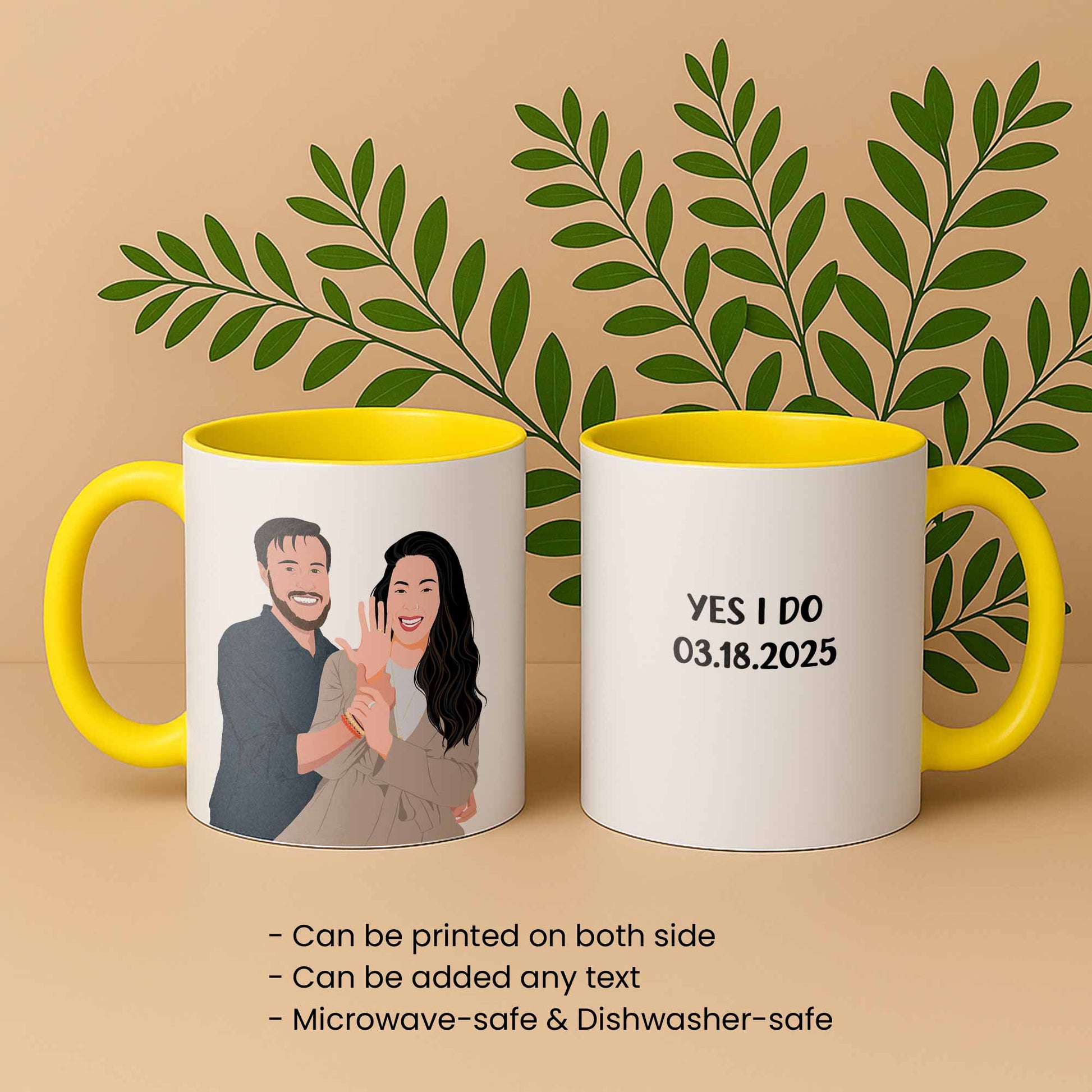 Personalized Couple Illustration Anniversary Gift, Custom Portrait from Photo on Accent Coffee Mug (11, 15oz)-BeUnikArt
