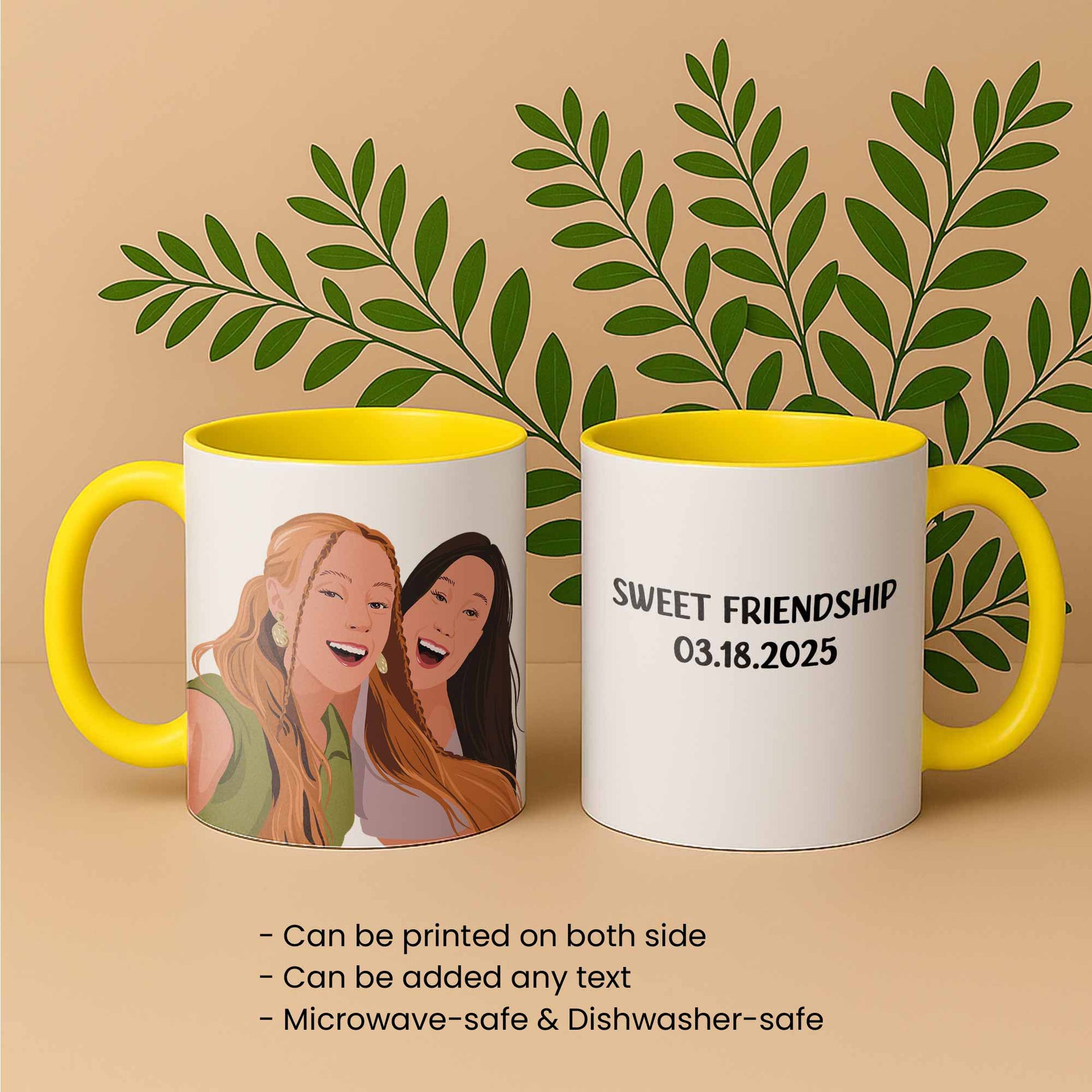 Turn Photo To Art Best Friend Portrait, Thoughtful Friendship Gift, Best Friends Present Canvas Accent Coffee Mug (11, 15oz)-BeUnikArt