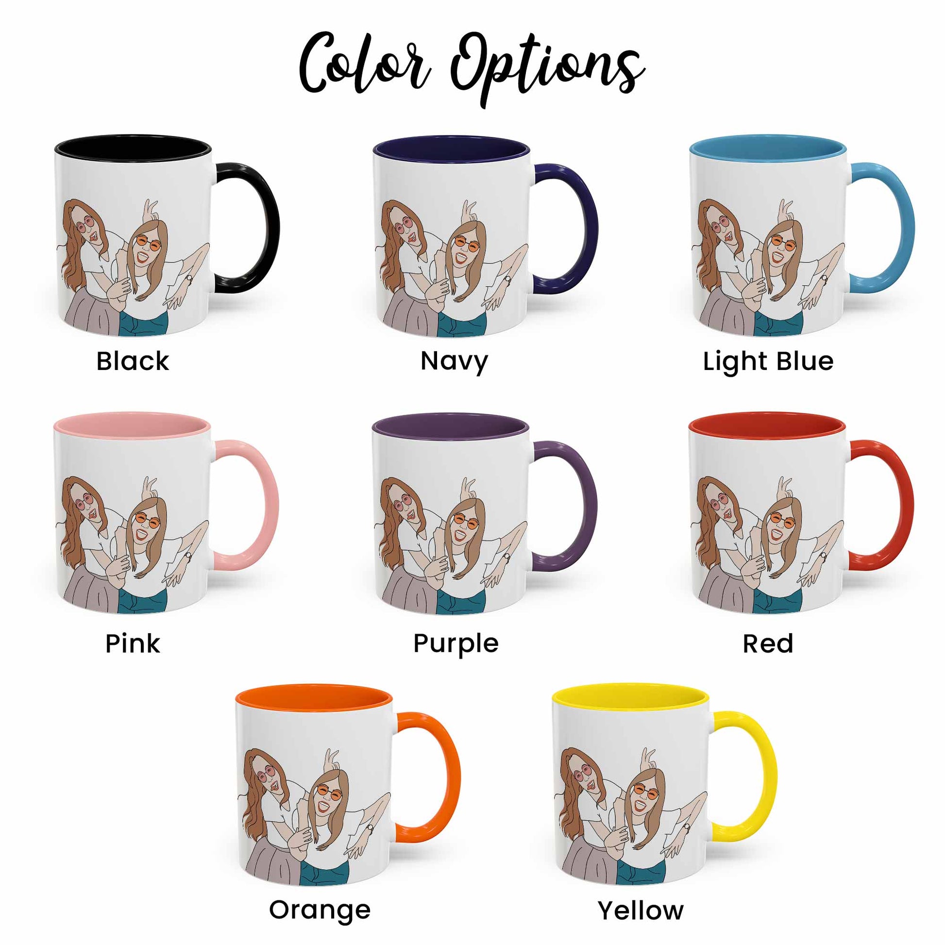 Personalized Friendship Doodle Art from Photo, Best Friends Gift, Friend Anniversary Birthday, Accent Coffee Mug (11, 15oz)-BeUnikArt