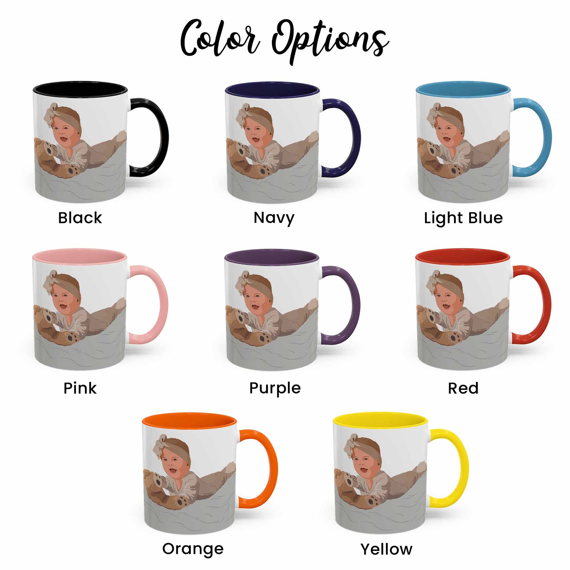 Custom Baby Portrait Photo Art, Personalized Baby Illustration Art Mug, Newborn Keepsake Accent Mug (11, 15oz)-BeUnikArt