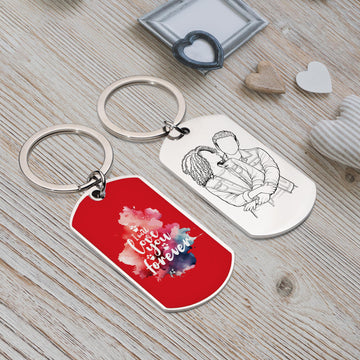 Personalized Couple Photo Line Art Keychain - "I Will Love You Forever" Quote with Engraved Stainless Steel Portrait