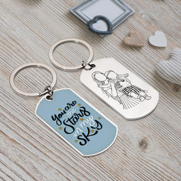 Personalized Baby Photo Line Art Keychain - Custom "You're the Stars in My Sky" Quote with Engraved Stainless Steel Portrait