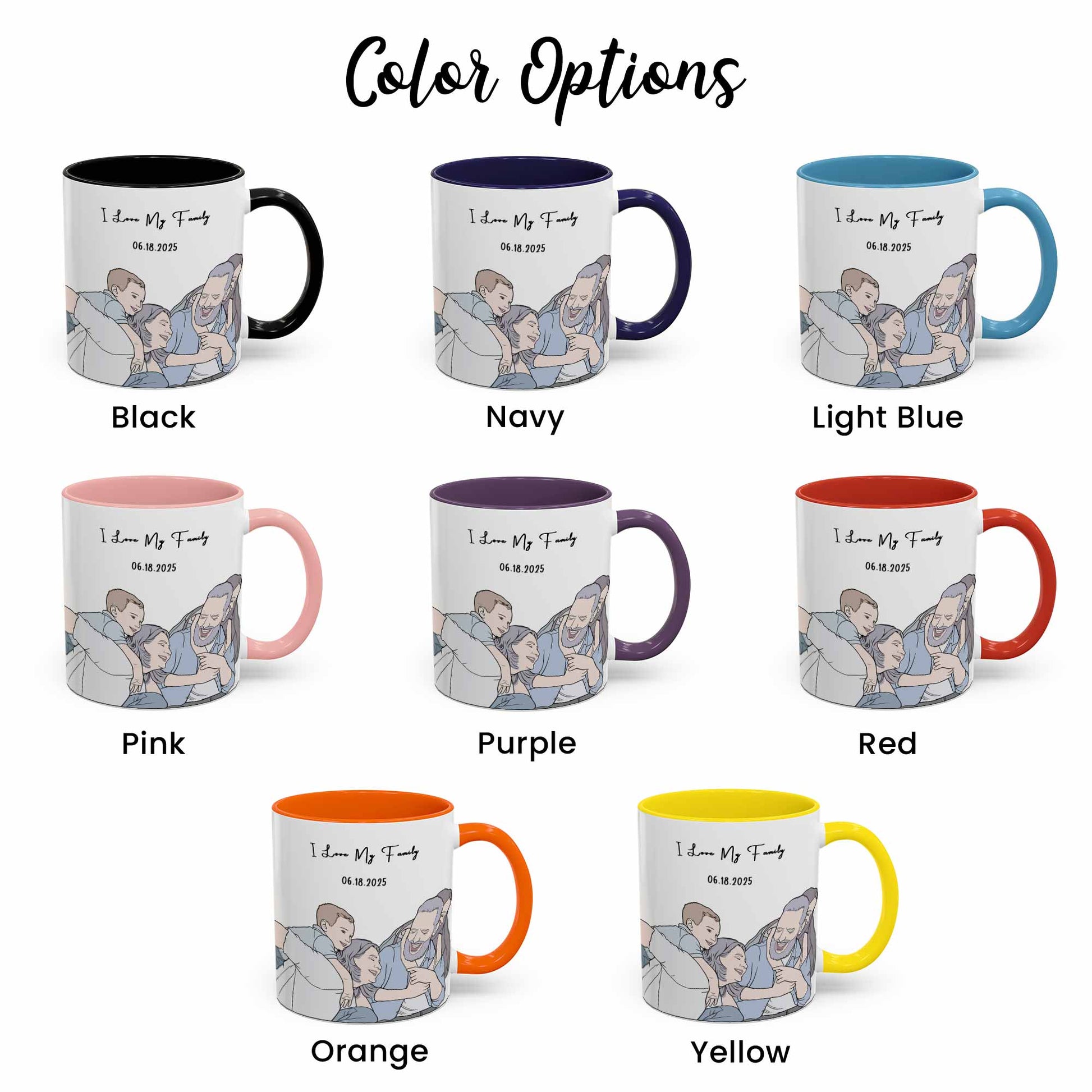 Customized Family Photo Turn to Doodle Art Style, Family Gift Mug, Accent Coffee Mug (11, 15oz)-BeUnikArt